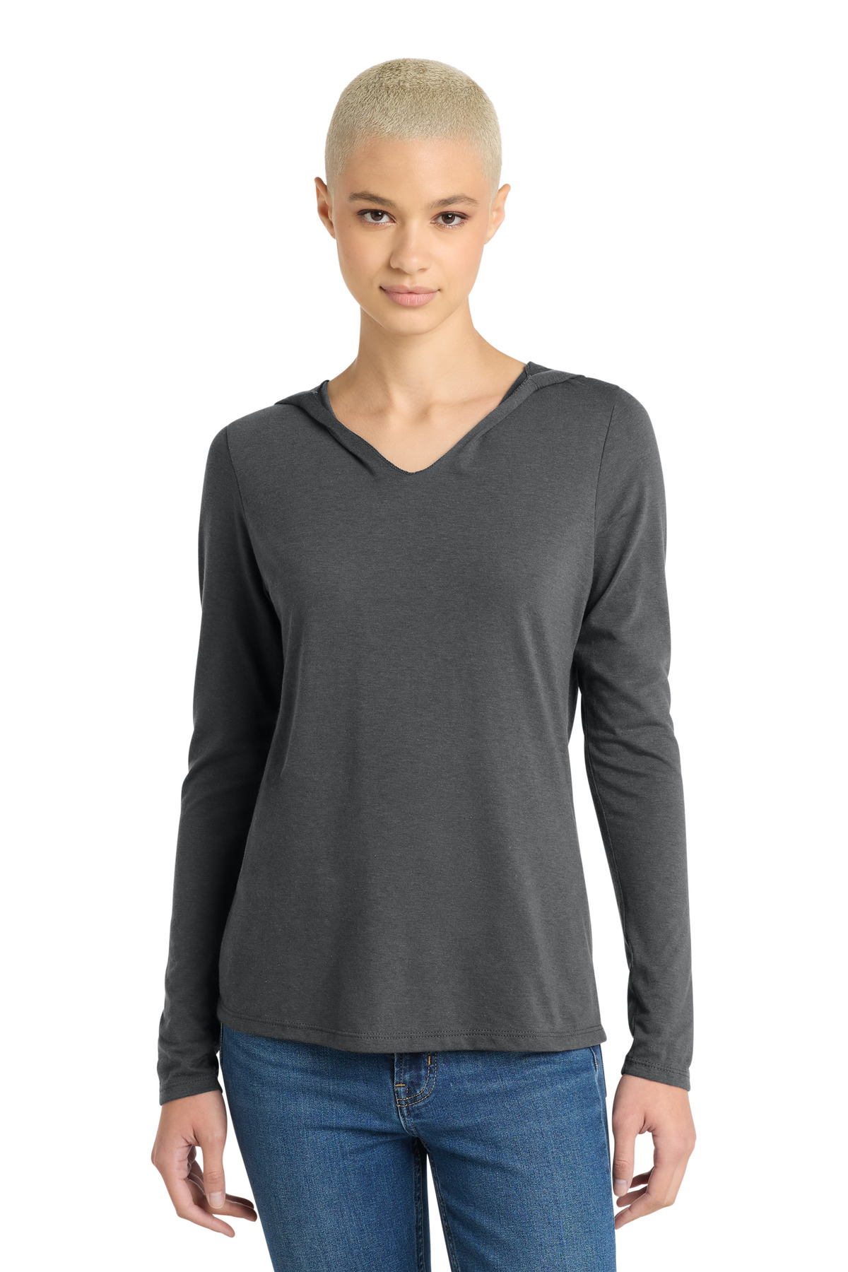 District ® Women's Perfect Tri ® Long Sleeve Hoodie. DM139L - Charcoal