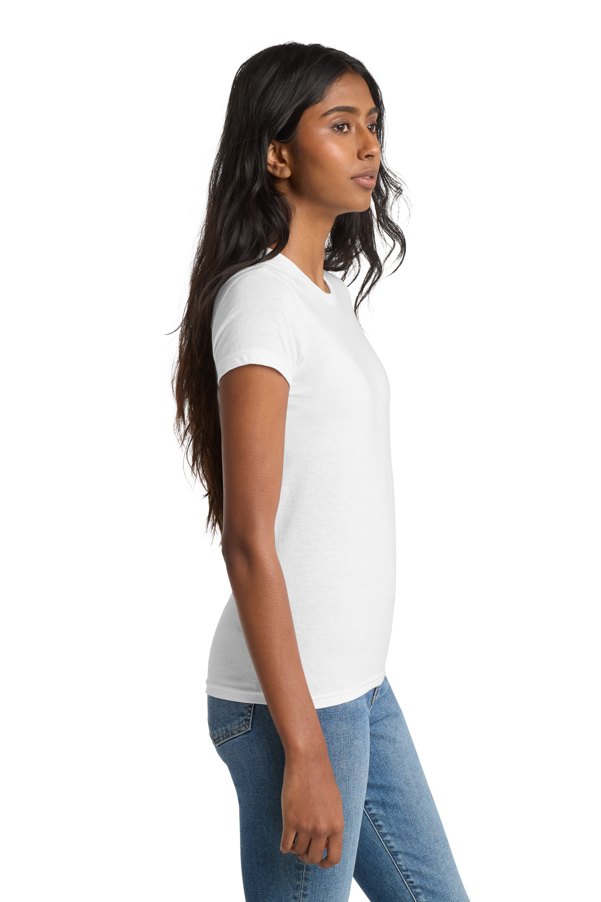 District Women's Fitted The Concert Tee DT5001 in White — Left sleeve