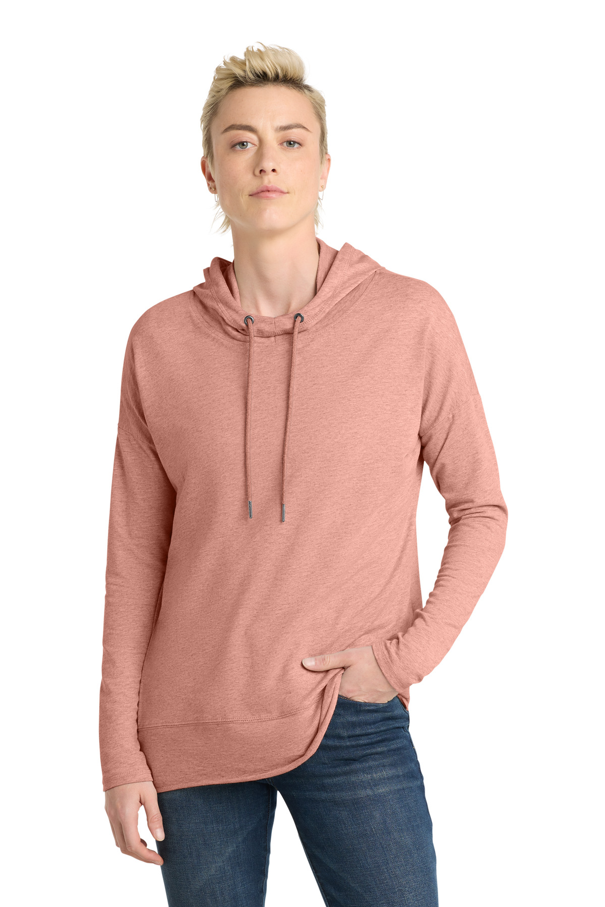 District District Women's Featherweight French Terry Hoodie DT671 in Nostalgia Rose Heather