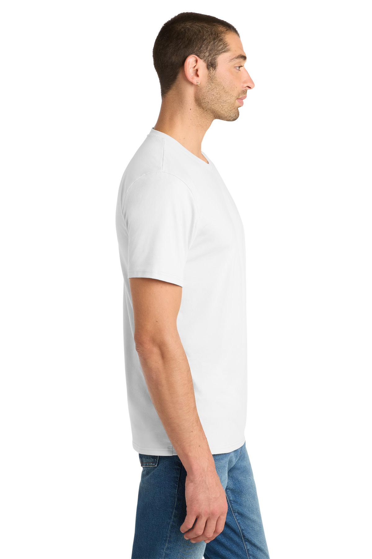 District Flex Tee DT7500 in White — Left sleeve