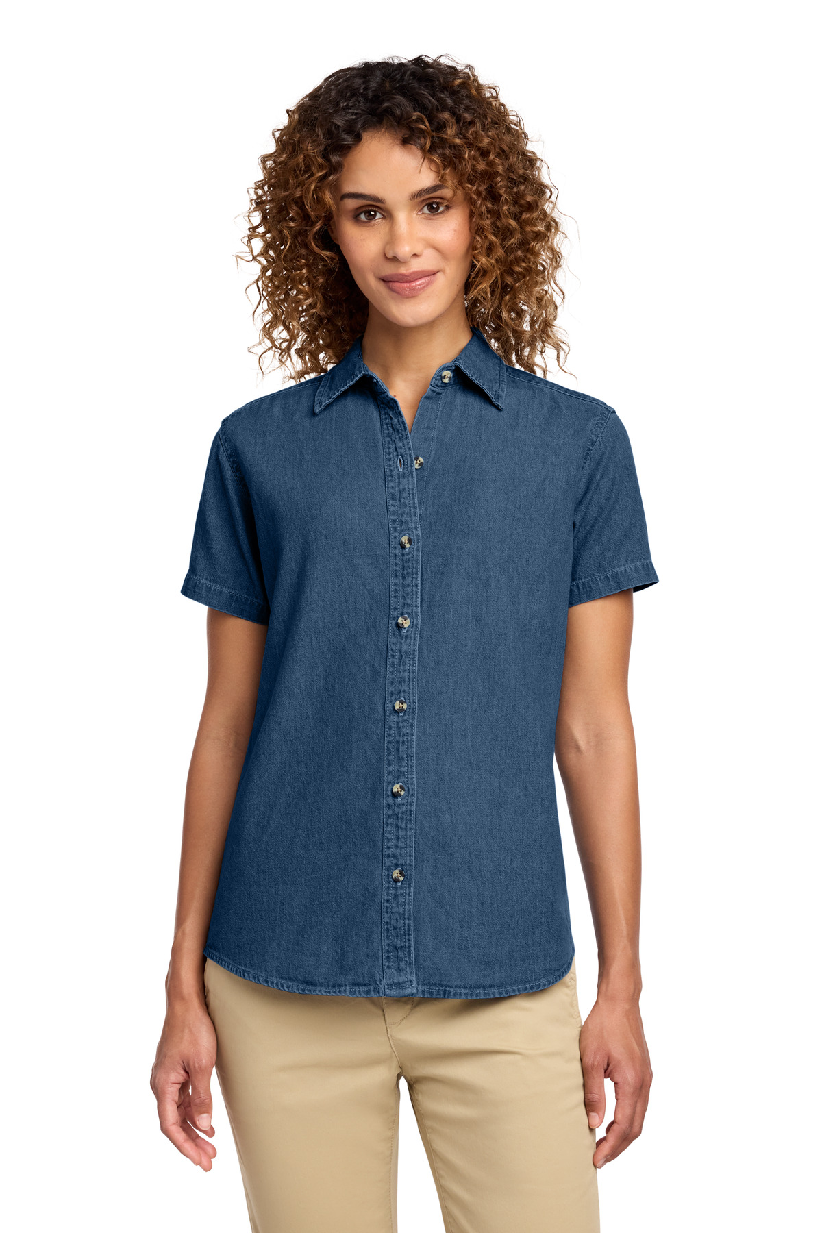Port & Co Women's Short Sleeve Value Denim Shirt. LSP11