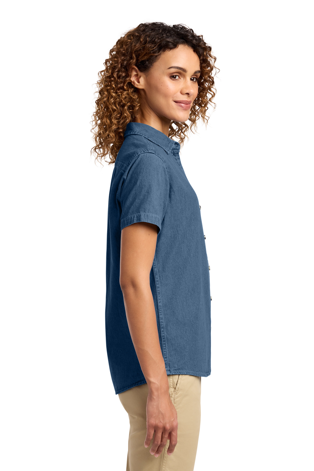 Port & Co Women's Short Sleeve Value Denim Shirt. LSP11