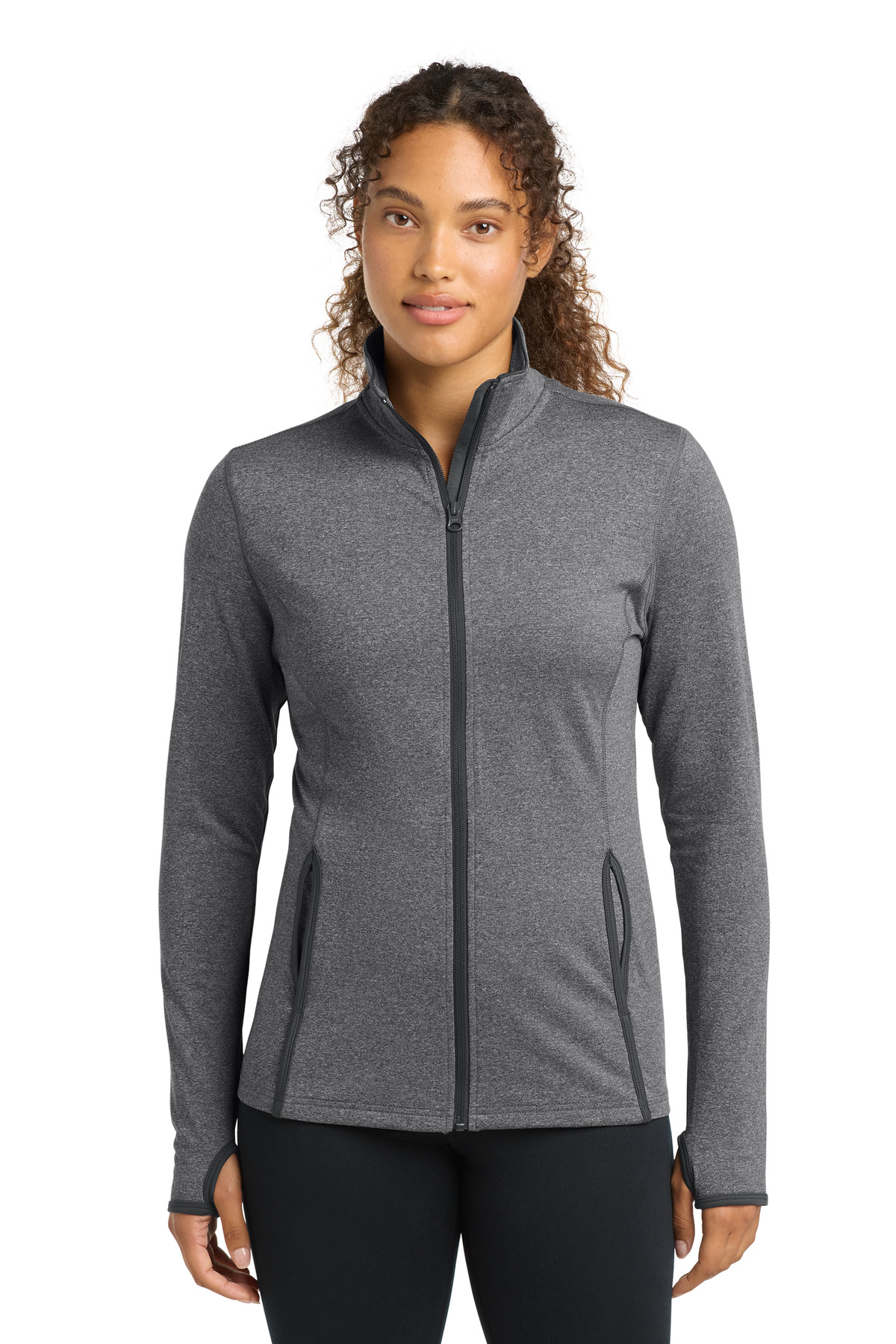 Sport-Tek ® Women's Sport-Wick ® Stretch Contrast Full-Zip Jacket. LST853 - Charcoal Grey Heather/ Charcoal Grey