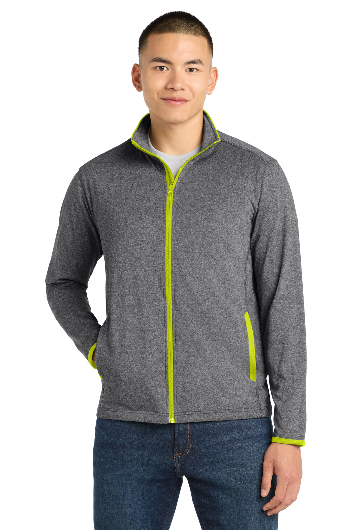 Sport-Tek Sport-Wick Stretch Contrast Full-Zip Jacket. ST853