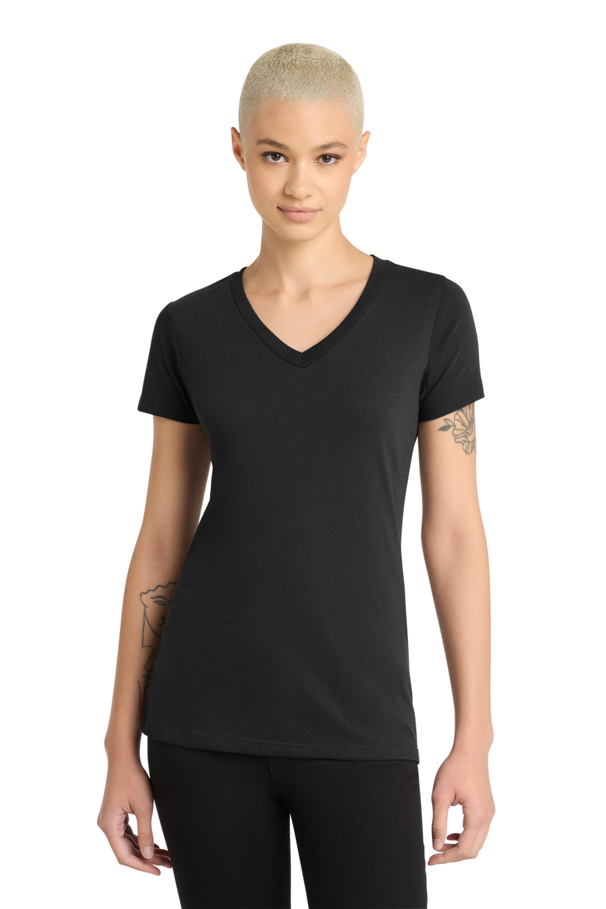 District ® Women's Perfect Blend ® CVC V-Neck Tee. DM1190L - Black