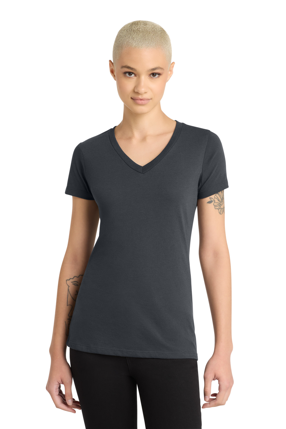 District ® Women's Perfect Blend ® CVC V-Neck Tee. DM1190L - Charcoal
