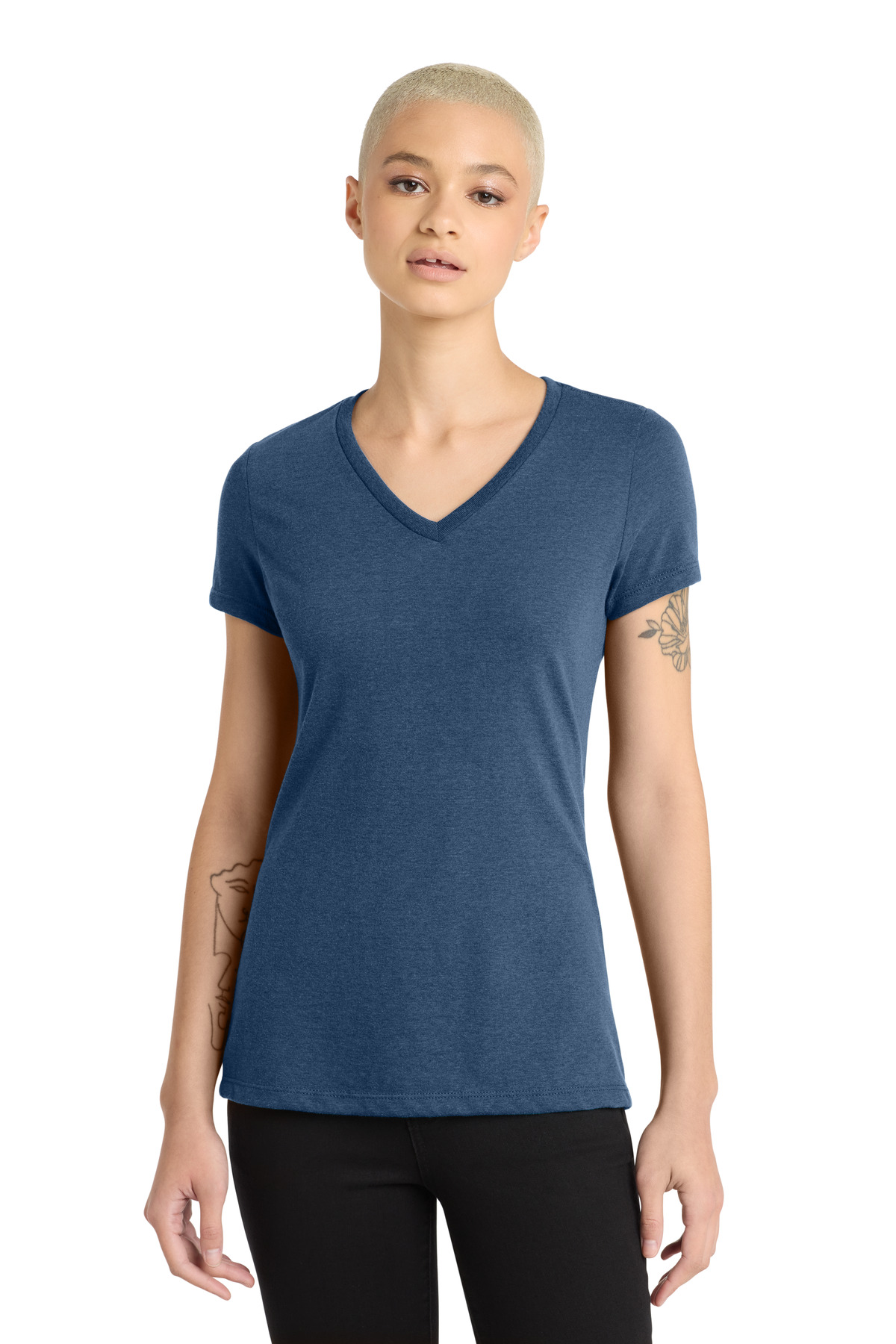 District ® Women's Perfect Blend ® CVC V-Neck Tee. DM1190L - Deep Royal Fleck