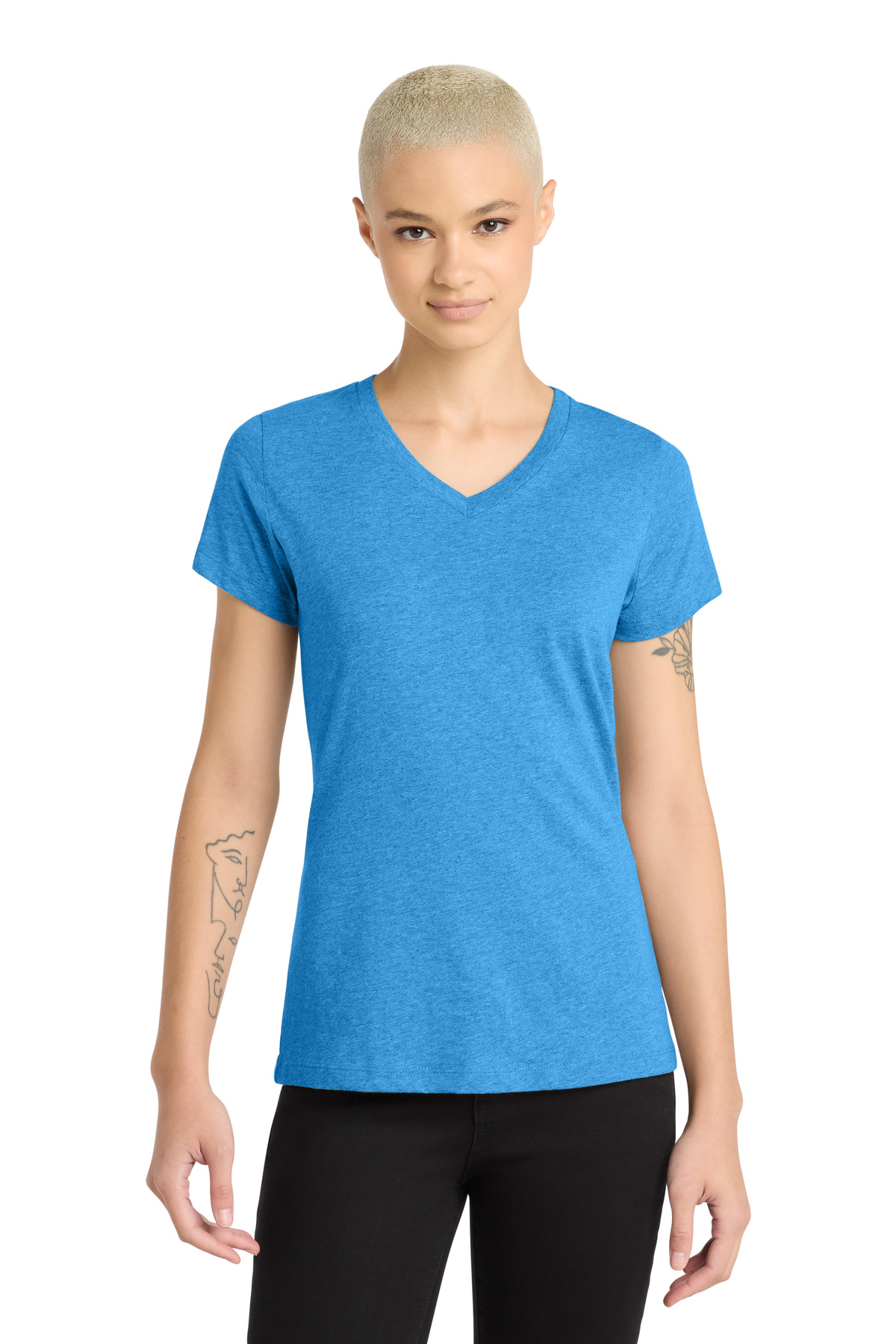 District ® Women's Perfect Blend ® CVC V-Neck Tee. DM1190L - Heathered Bright Turquoise