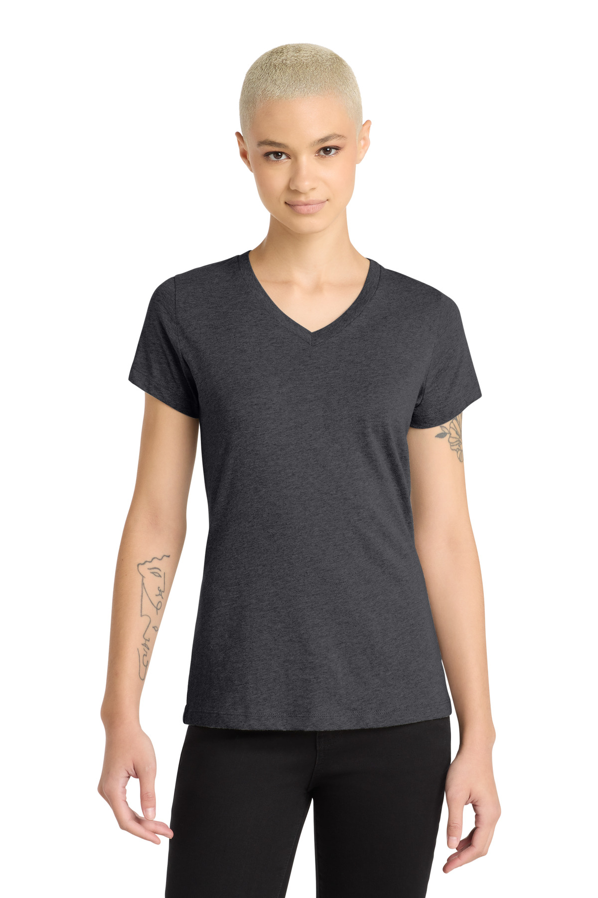 District ® Women's Perfect Blend ® CVC V-Neck Tee. DM1190L - Heathered Charcoal