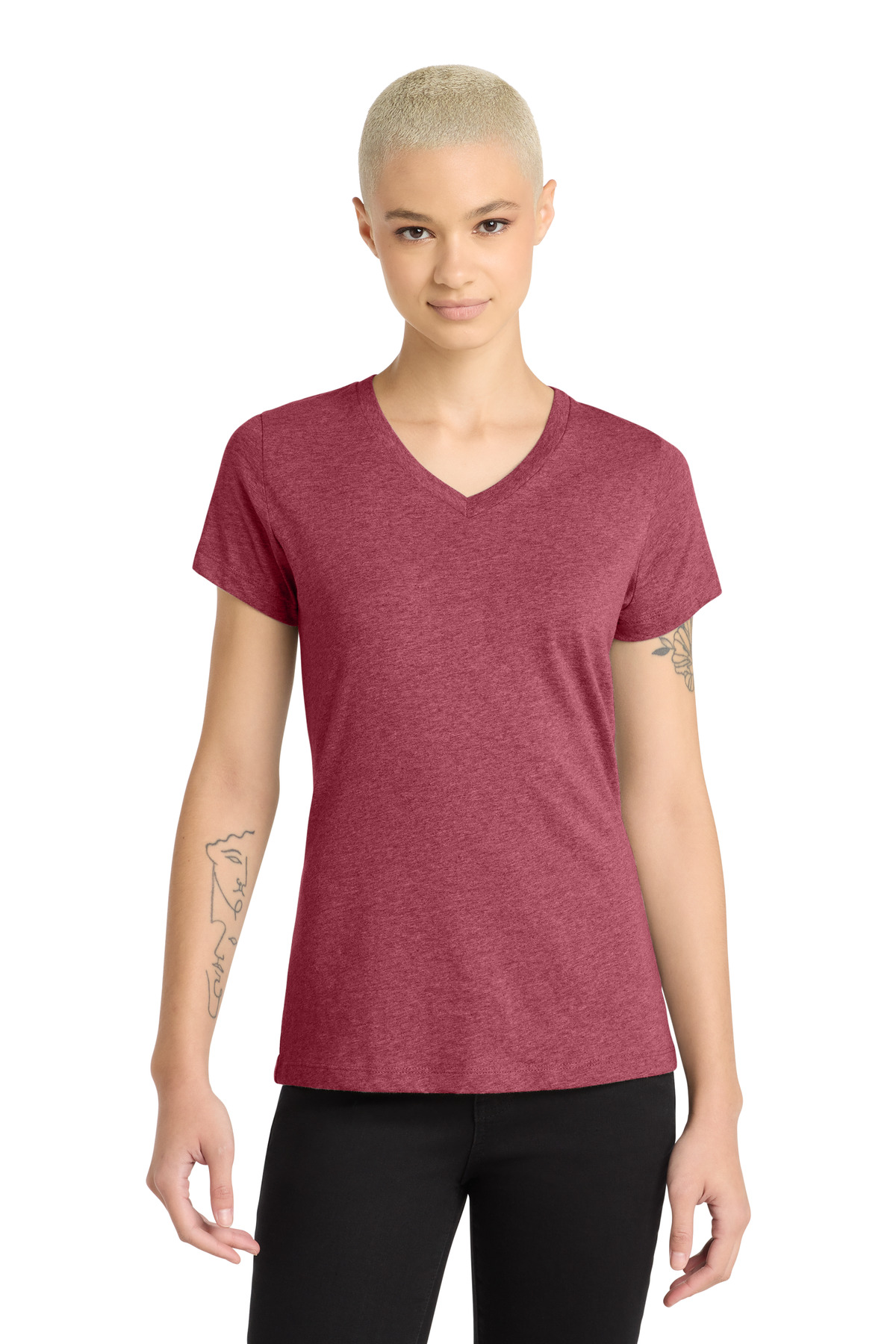District ® Women's Perfect Blend ® CVC V-Neck Tee. DM1190L - Heathered Red