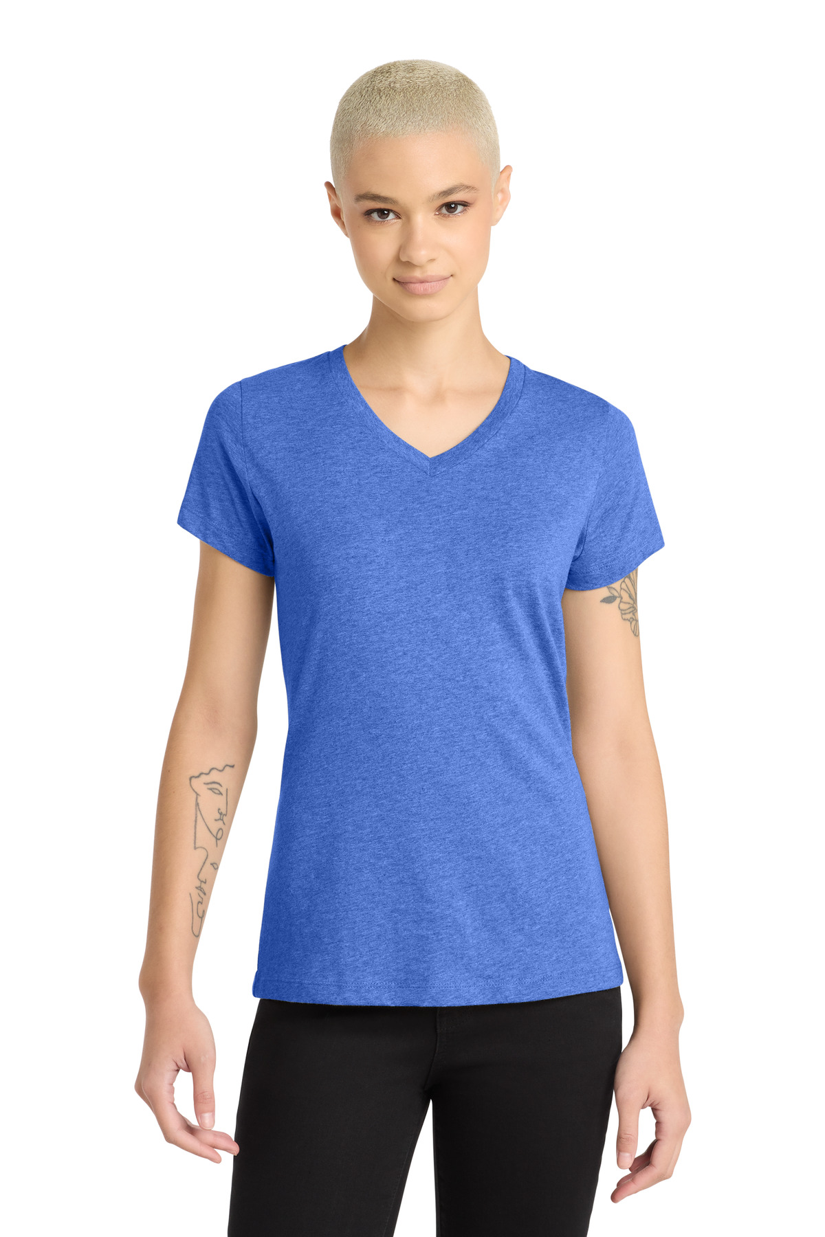 District ® Women's Perfect Blend ® CVC V-Neck Tee. DM1190L - Heathered Royal