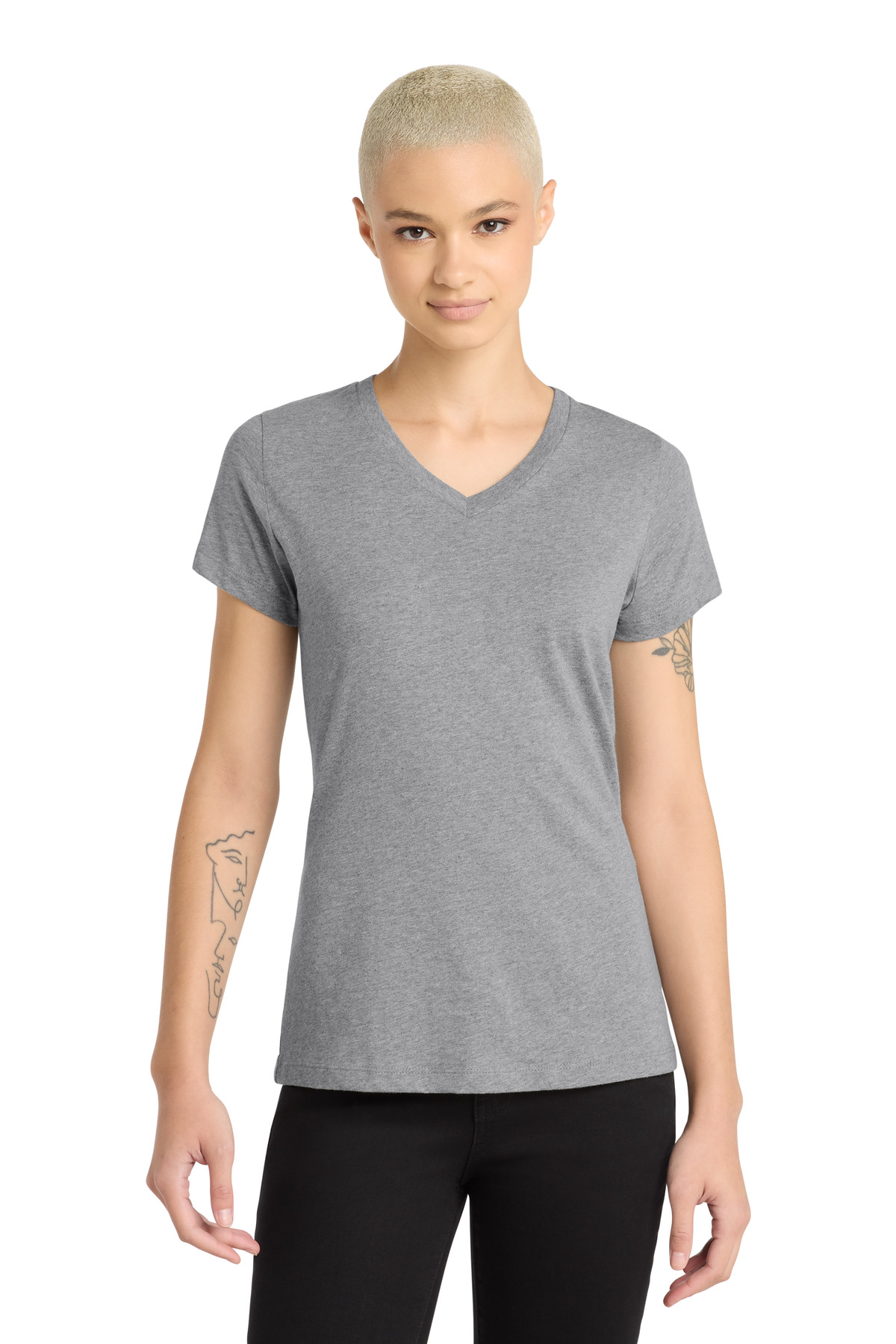 District ® Women's Perfect Blend ® CVC V-Neck Tee. DM1190L - Light Heather Grey