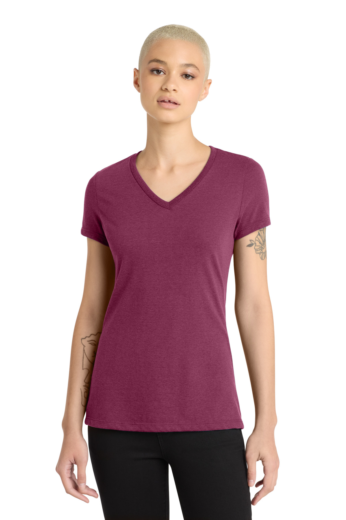 District Women's Perfect Blend CVC V-Neck Tee. DM1190L