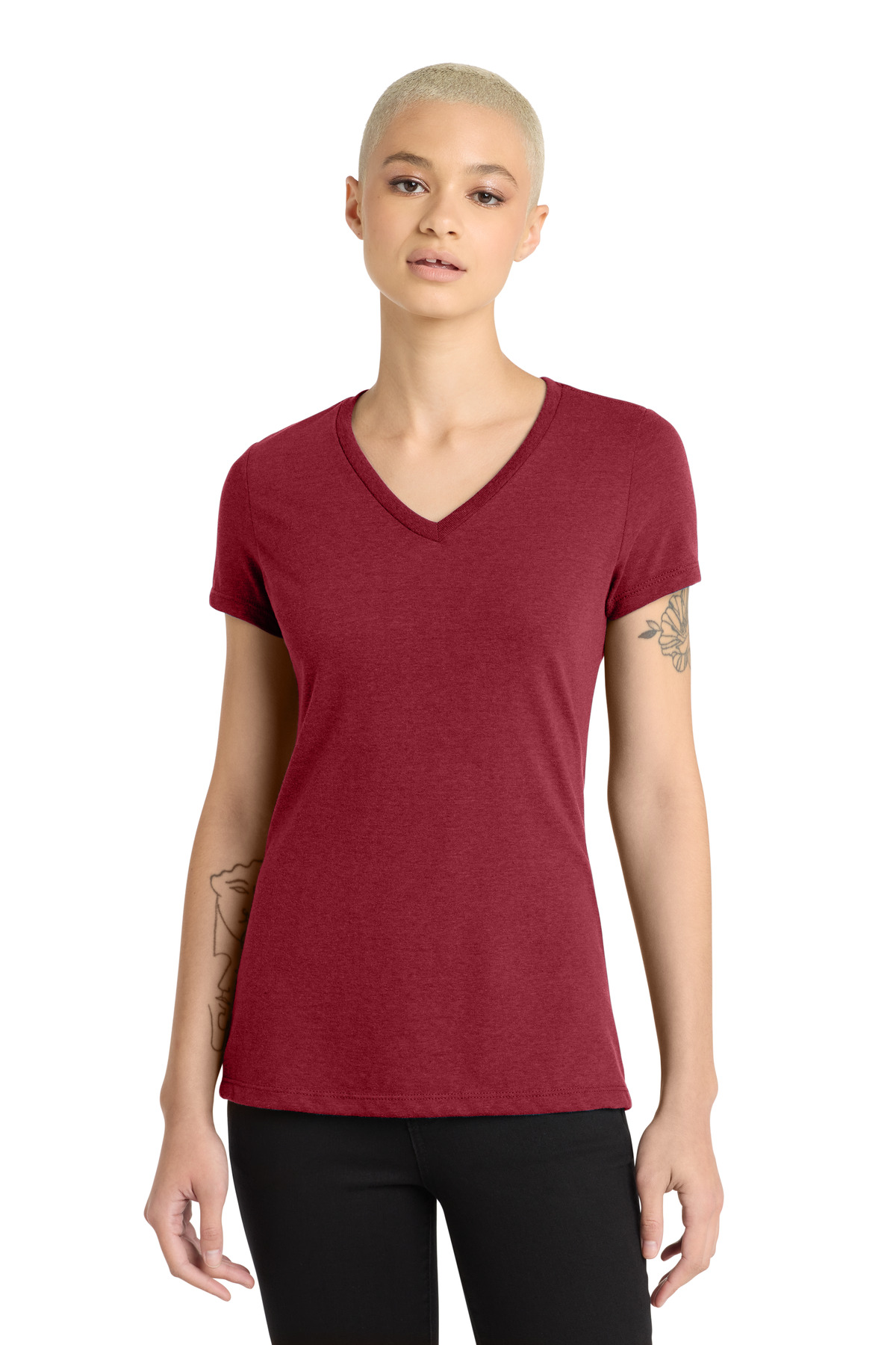 District ® Women's Perfect Blend ® CVC V-Neck Tee. DM1190L - Red Fleck