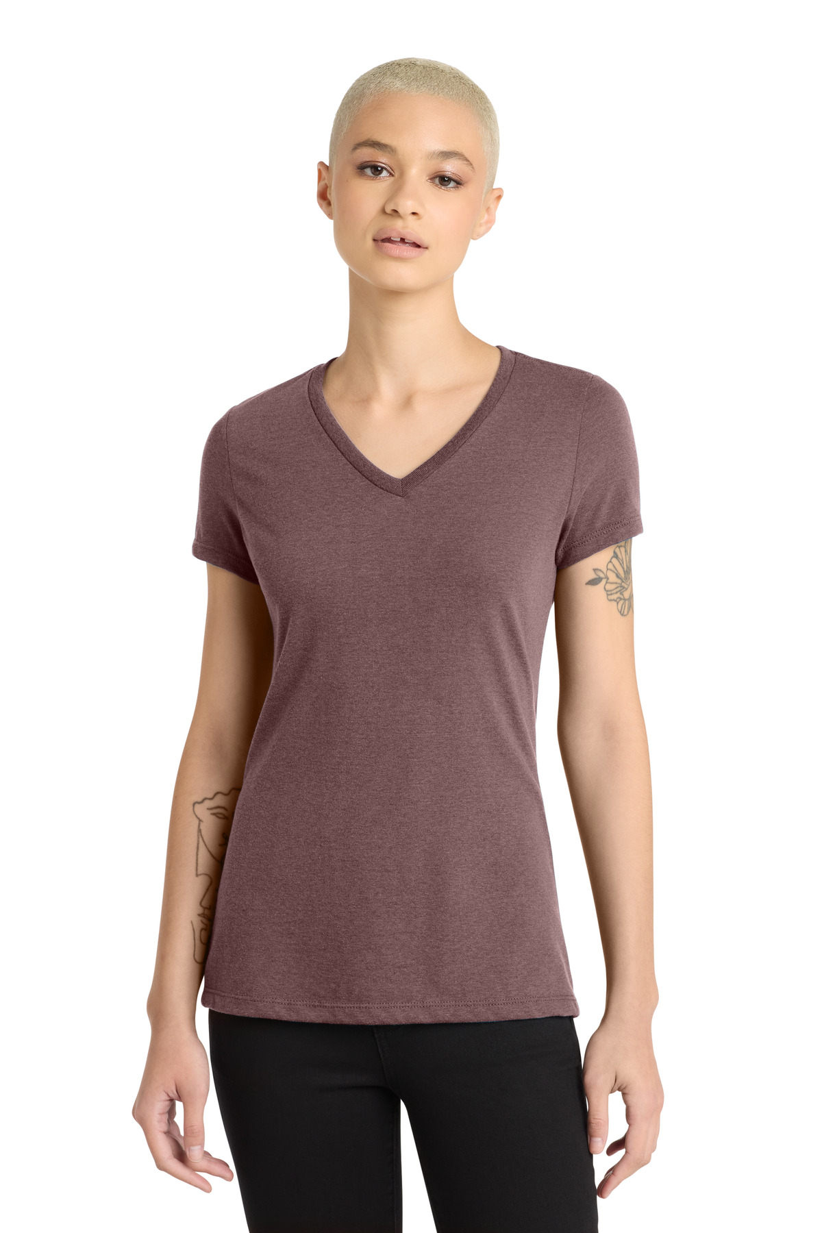District ® Women's Perfect Blend ® CVC V-Neck Tee. DM1190L - Rose Fleck