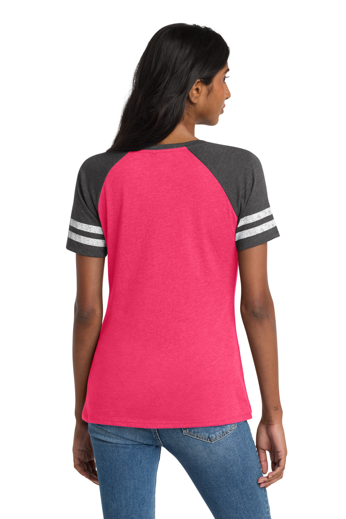 District Women's Game V-Neck Tee. DM476