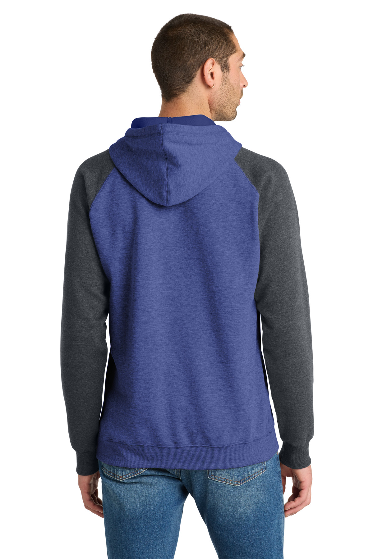 District Young Mens Lightweight Fleece Raglan Hoodie. DT196