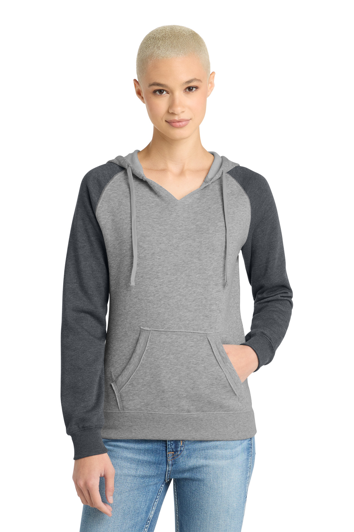 District Women's Lightweight Fleece Raglan Hoodie. DT296