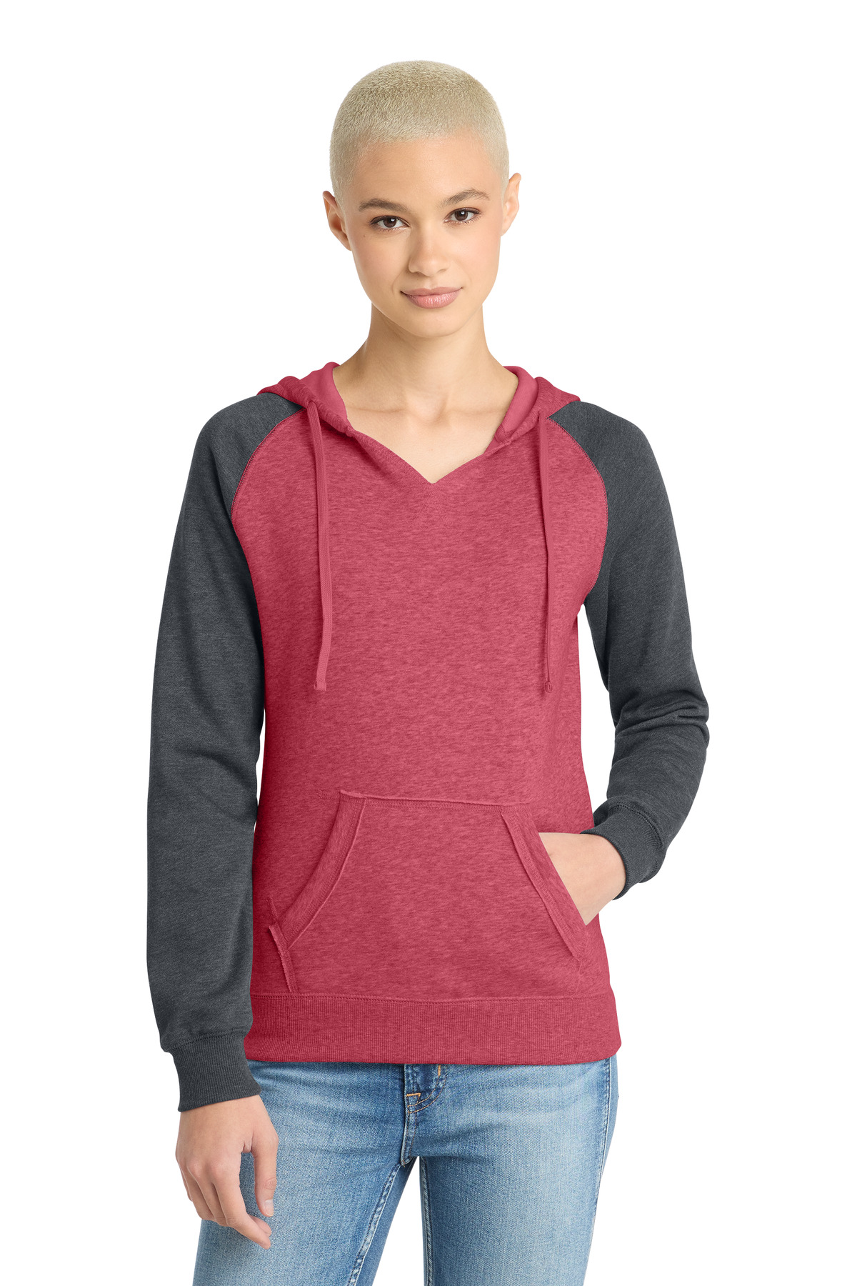 District Women's Lightweight Fleece Raglan Hoodie. DT296