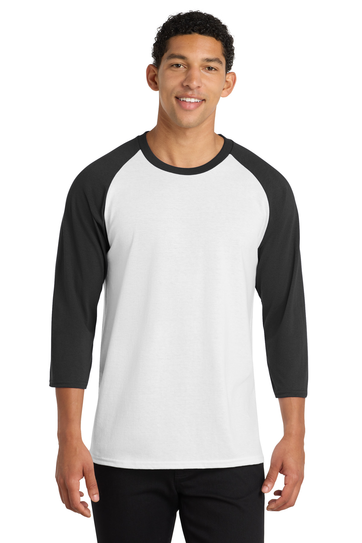 Port & Co ™ Core Blend 3/4-Sleeve Raglan Tee. PC55RS - White/ Jet Black