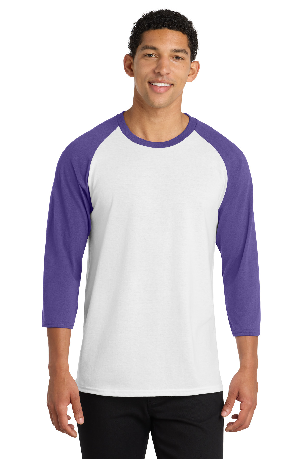 Port & Co ™ Core Blend 3/4-Sleeve Raglan Tee. PC55RS - White/ Purple
