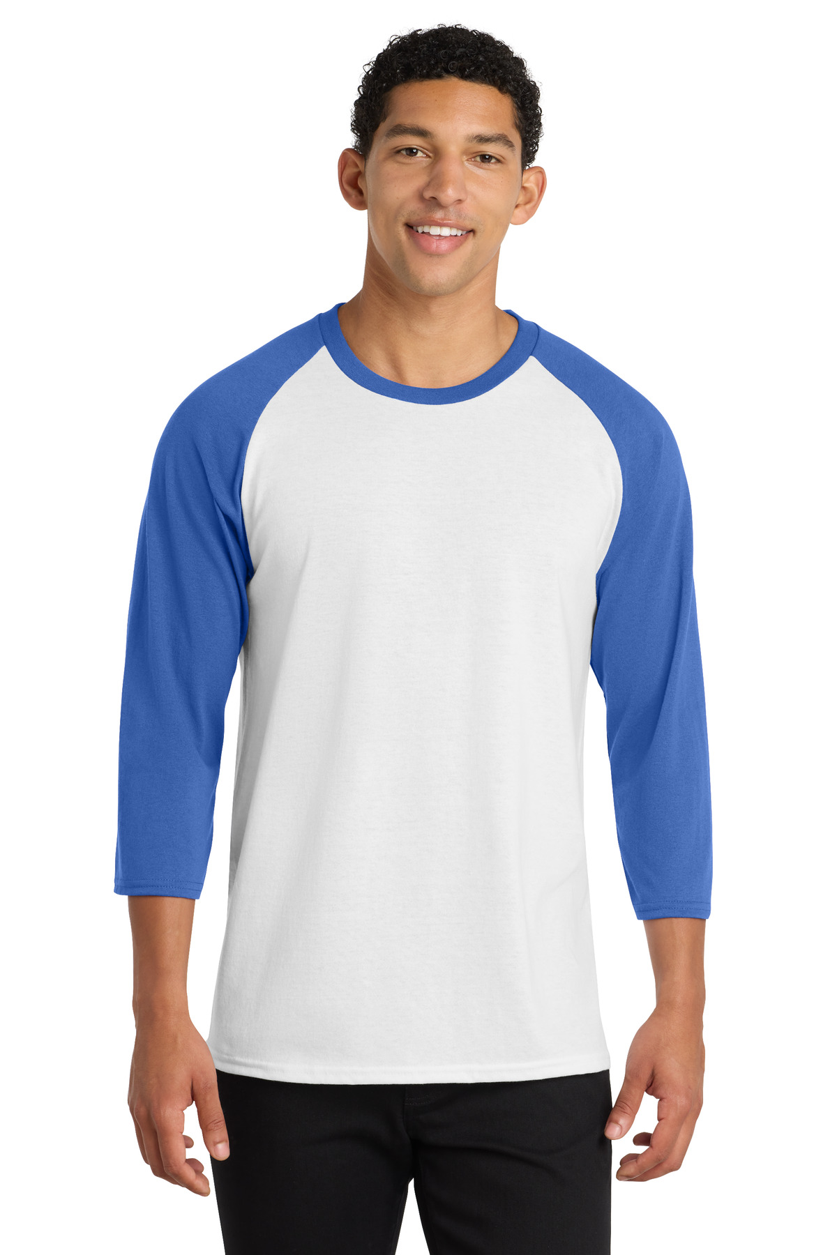 Port & Co ™ Core Blend 3/4-Sleeve Raglan Tee. PC55RS - White/ Royal