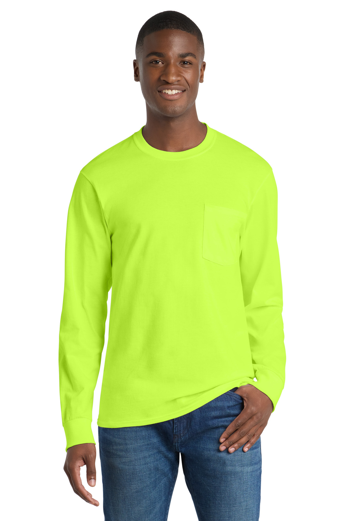 Port & Co ™ Long Sleeve Essential Pocket Tee. PC61LSP - S. Green