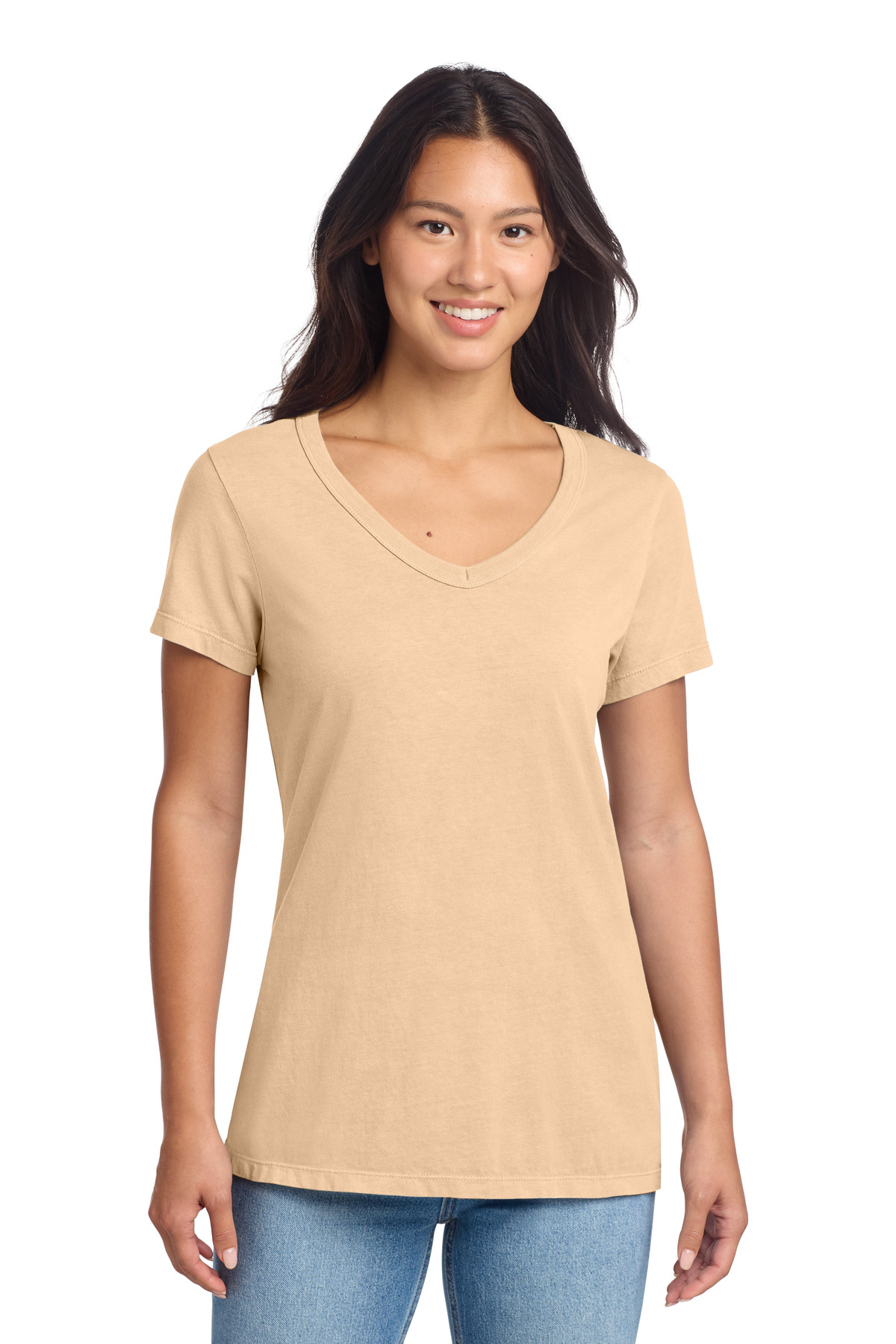 Women's Beach Wash Garment-Dyed V-Neck Tee - Peach