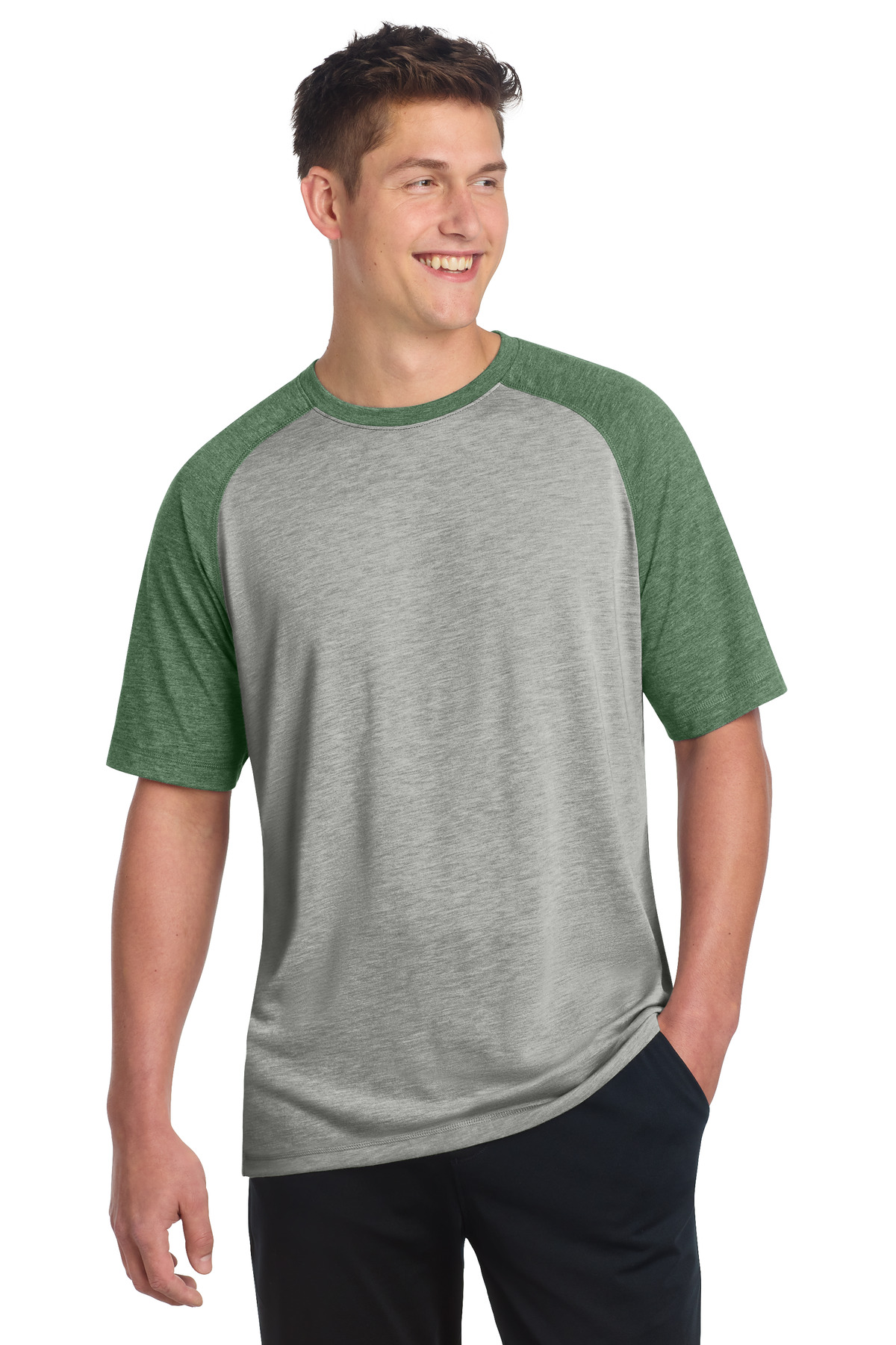 Sport-Tek ST400 swatch in Forest Green Heather/ Light Grey Heather