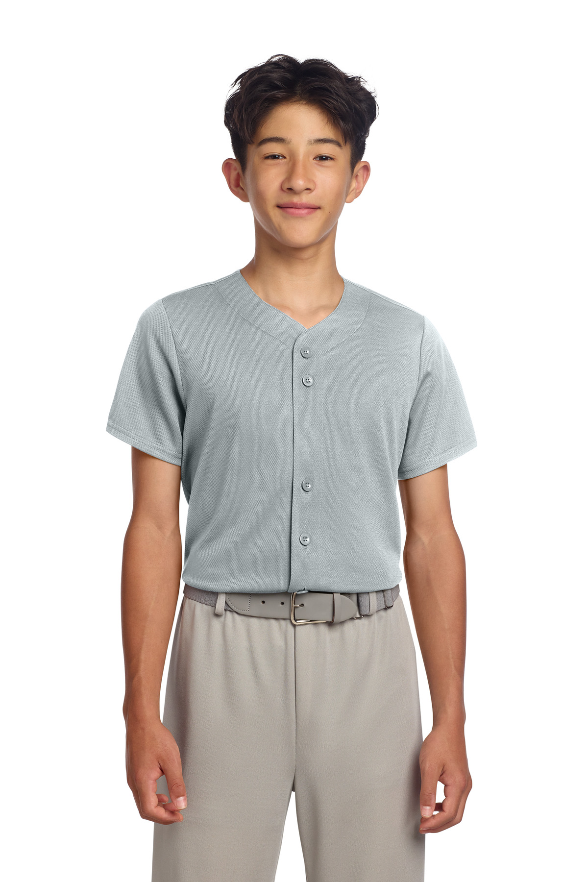 Sport-Tek ® Youth PosiCharge ® Tough Mesh Full-Button Jersey YST220 - Silver