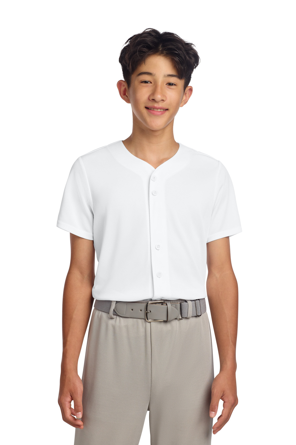 Sport-Tek ® Youth PosiCharge ® Tough Mesh Full-Button Jersey YST220 - White
