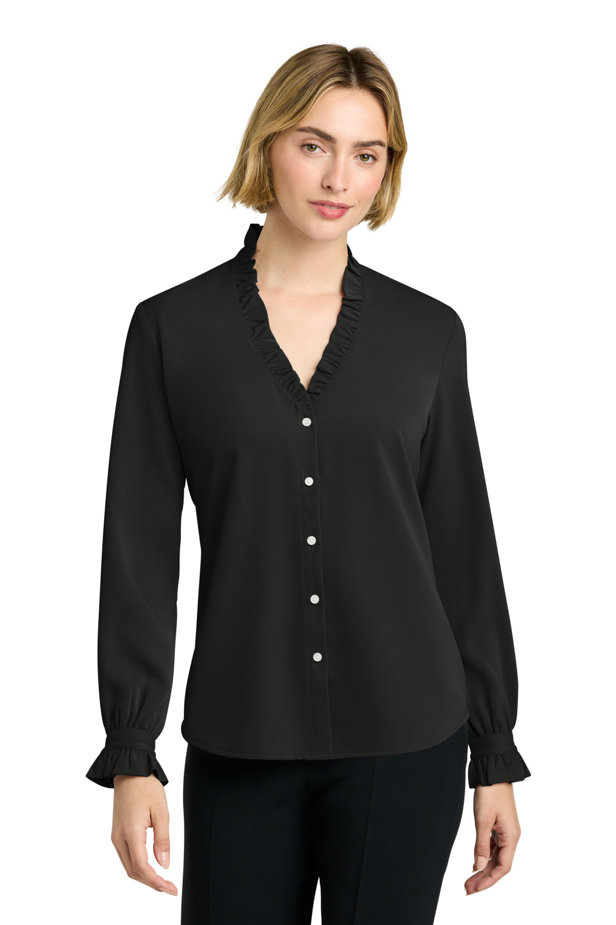 Brooks Brothers Women‘s Long Sleeve Ruffle Collar Blouse-Brooks Brothers