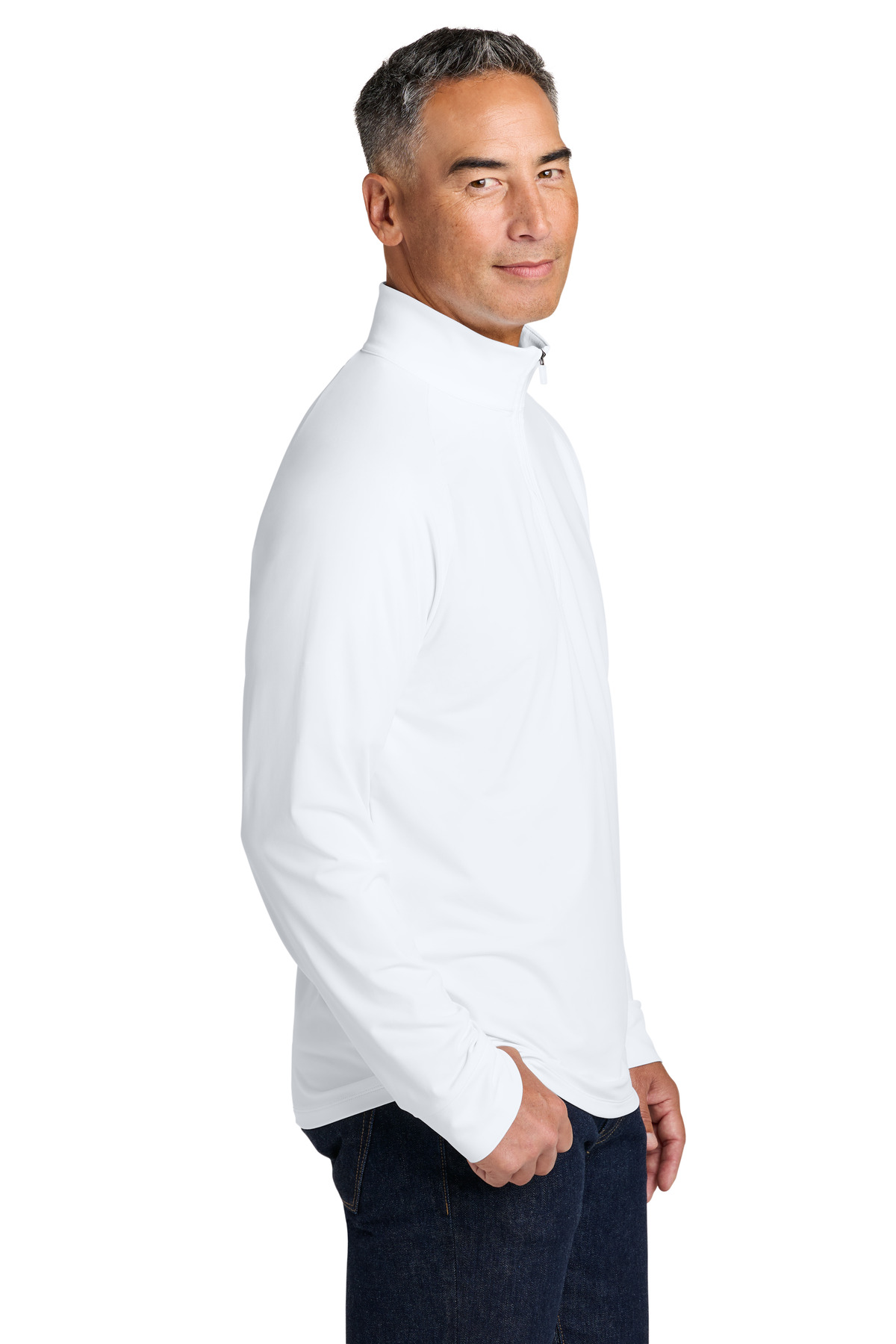 Brooks Brothers Luxe Performance 1/4-Zip BB18214 in White — Left sleeve