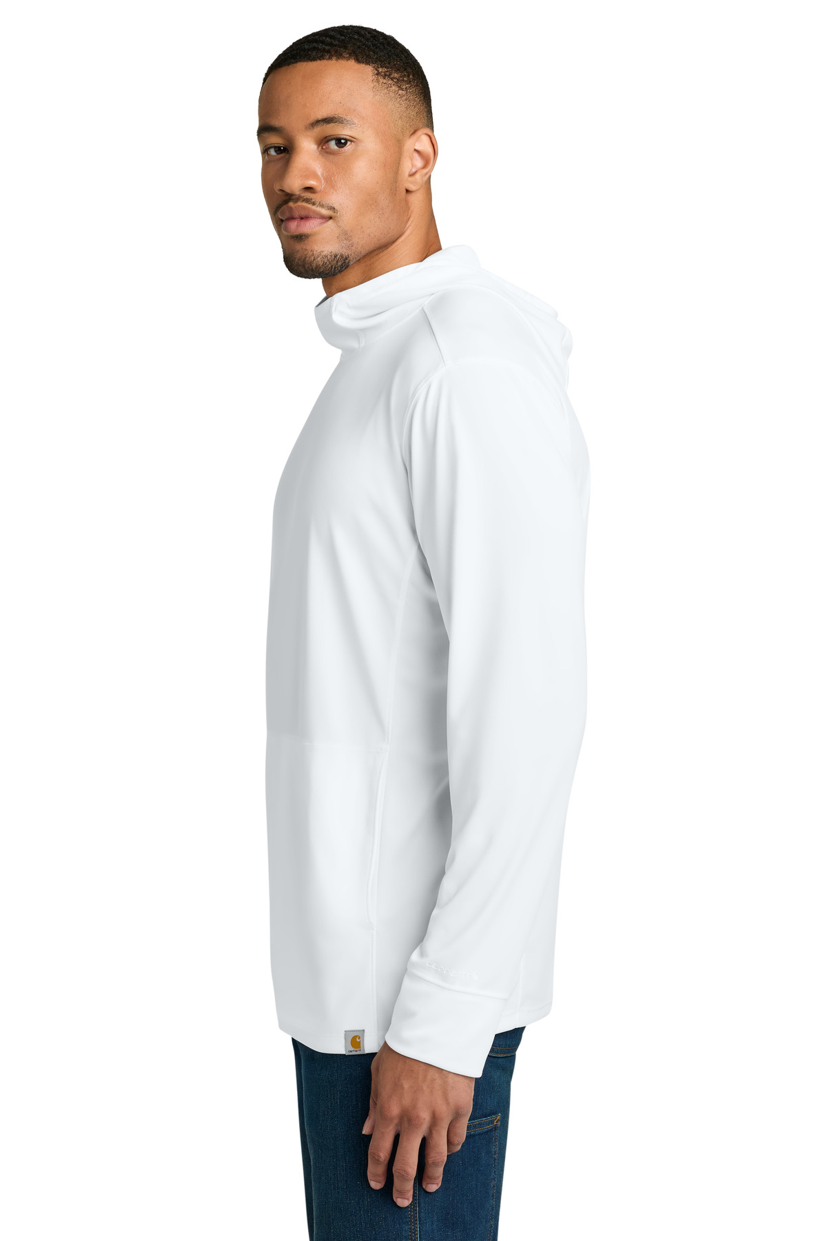 Carhartt Force Sun Defender Long Sleeve Hooded T-Shirt CT106923 in White — Left sleeve