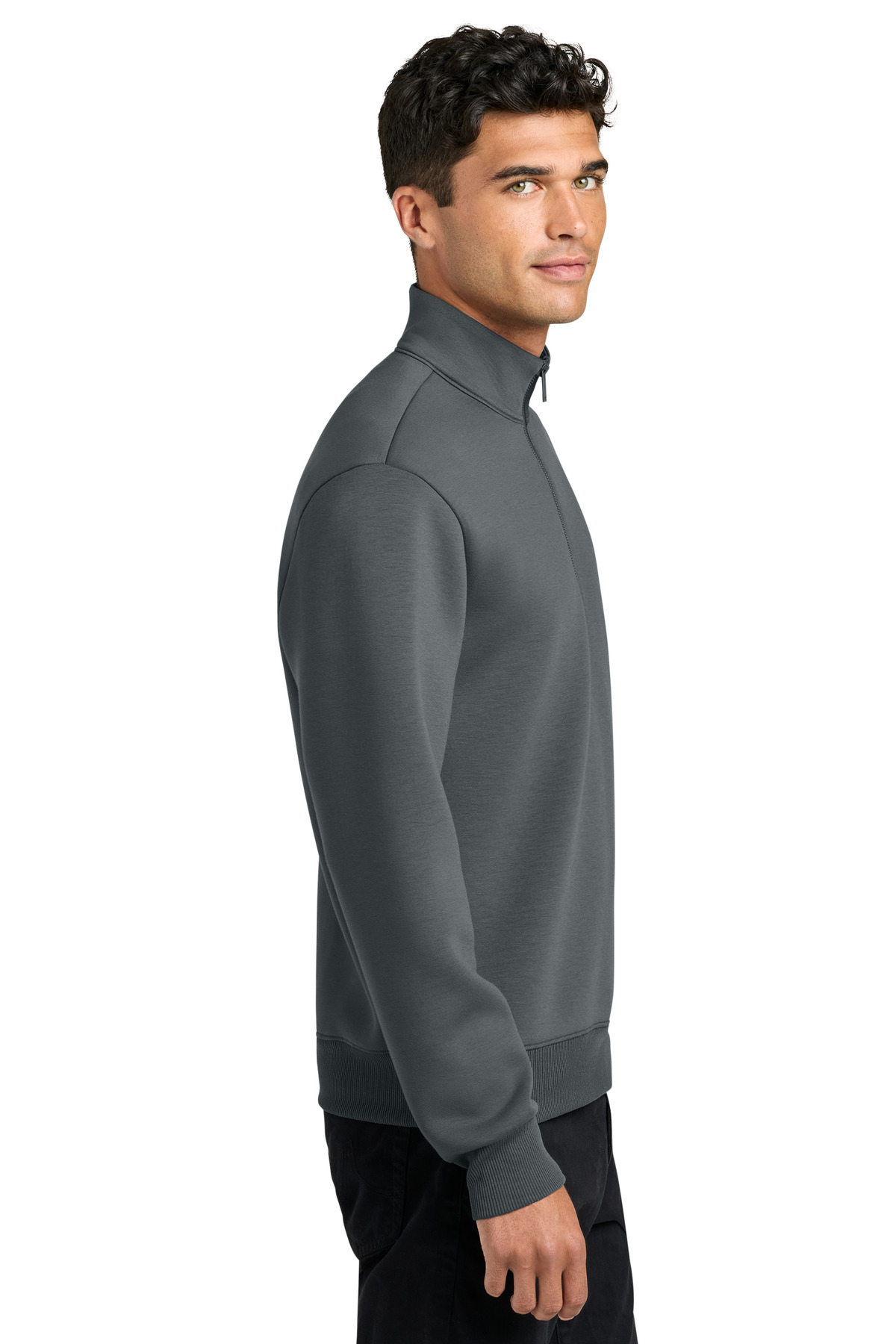 Mercer+Mettle Soft Spacer 1/4-Zip MM3100 in Storm Grey — Left sleeve