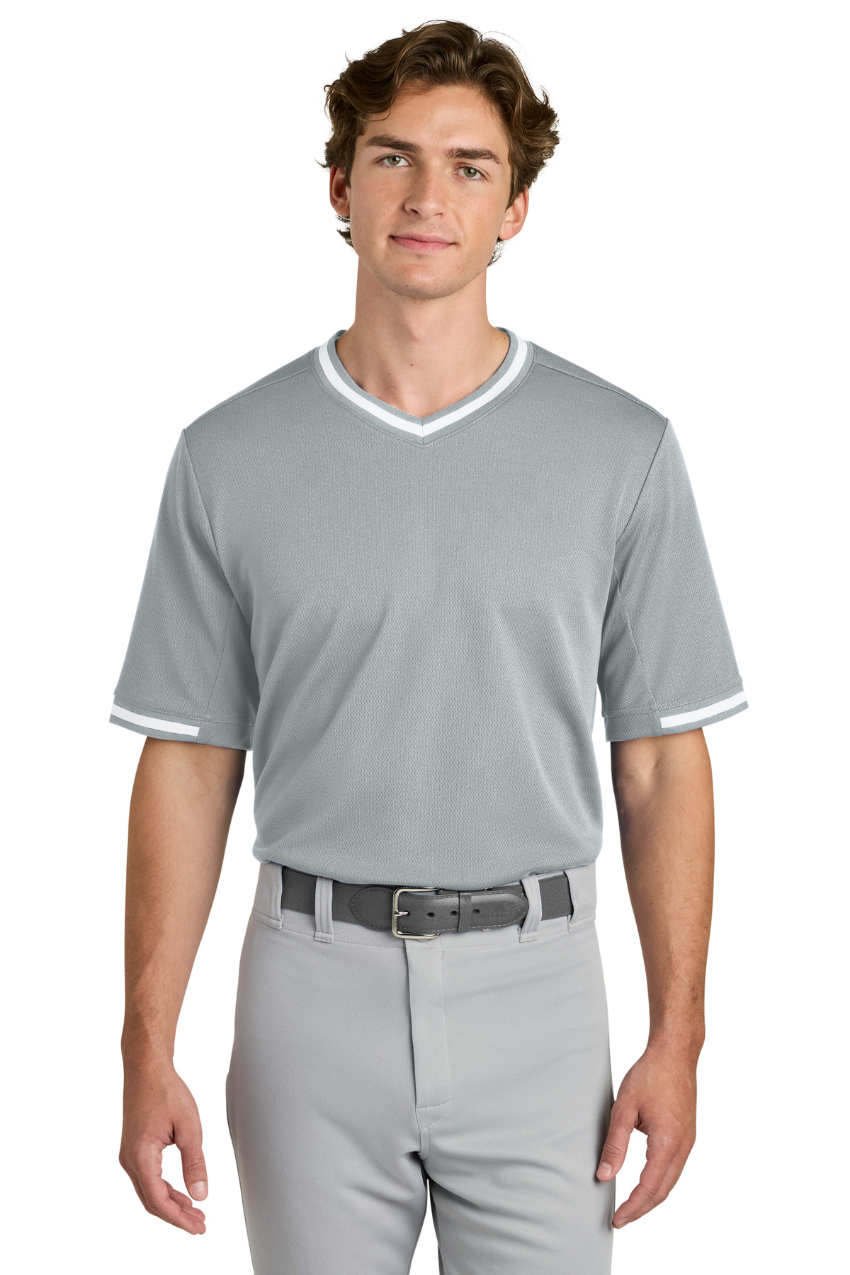 Sport-Tek Sport-Tek Tough Mesh V-Neck Baseball Jersey ST221 in Silver