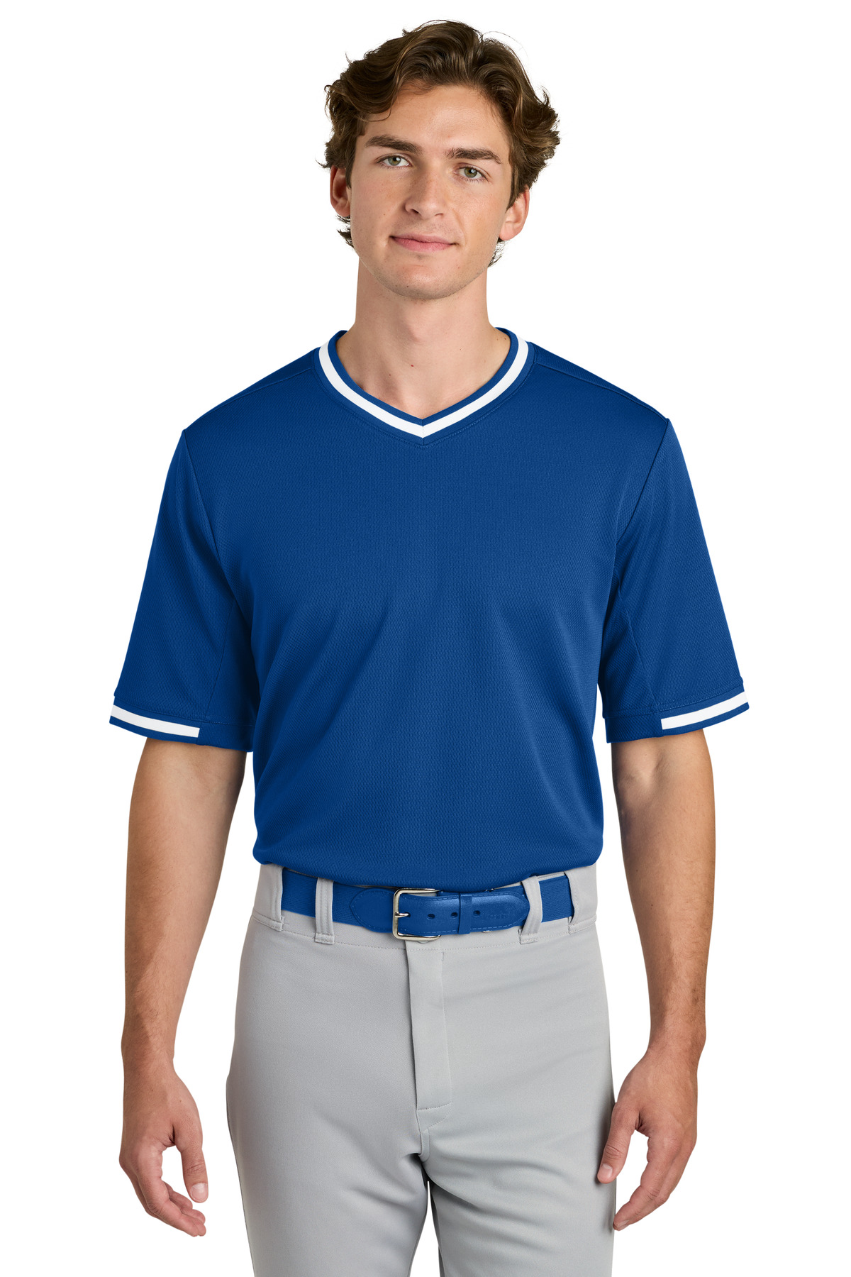 Sport-Tek Sport-Tek Tough Mesh V-Neck Baseball Jersey ST221 in True Royal
