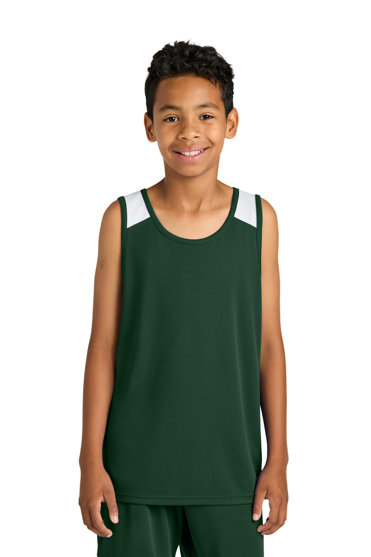 Youth Club Track Tank - Forest Green/ White