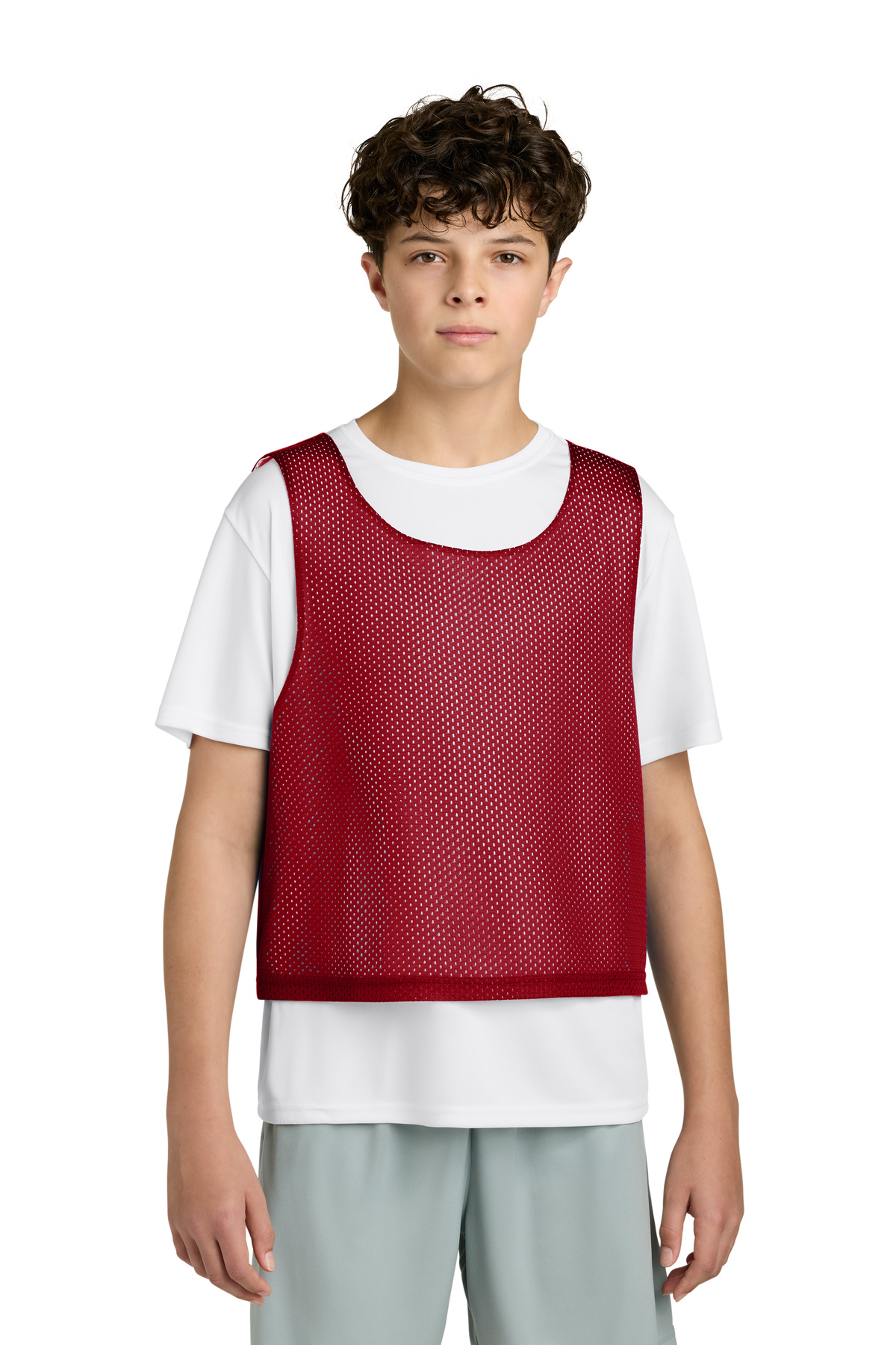 Sport-Tek ® Youth Lacrosse Reversible Pinnie YST512 - Deep Red/ White