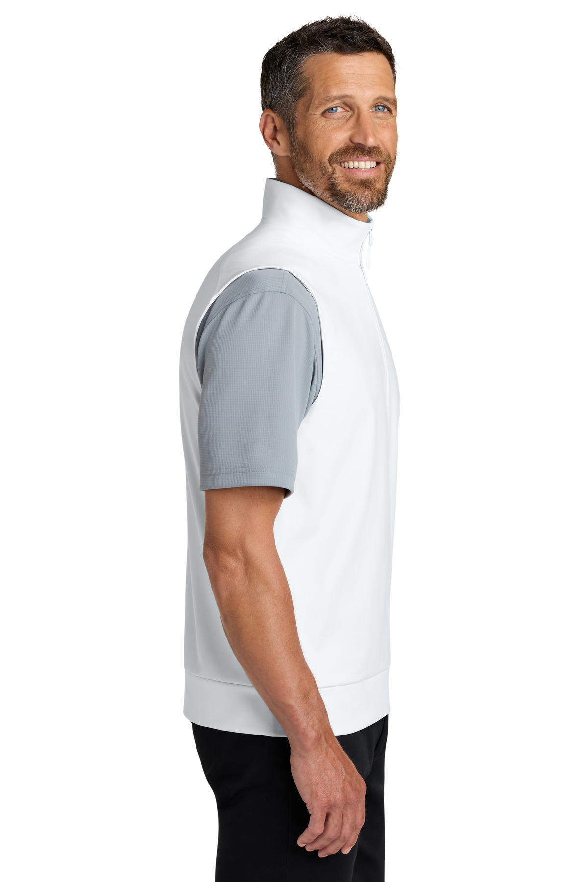 Port Authority C-FREE Double Knit 1/4-Zip Vest K880V in White — Left sleeve