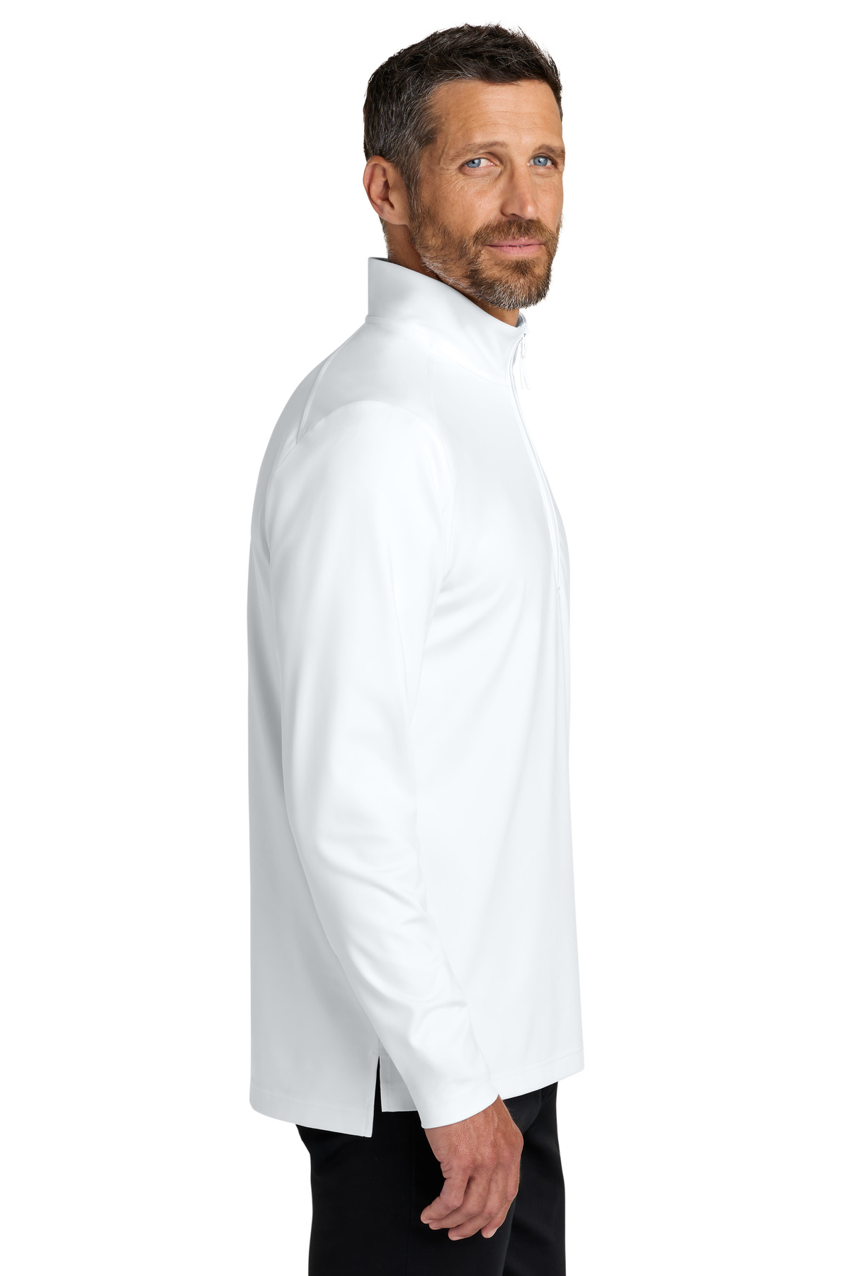 Port Authority C-FREE Double Knit 1/4-Zip K880 in White — Left sleeve