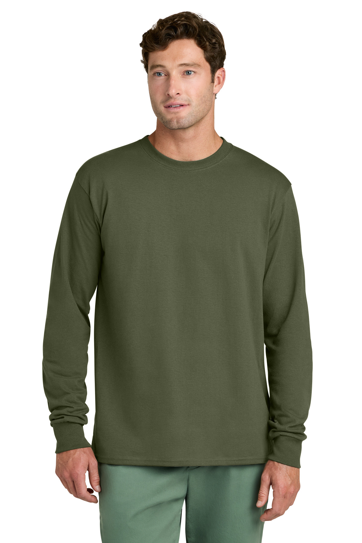 Port & Co Port & Co Long Sleeve Core Cotton Tee. PC54LS in Olive Drab Green