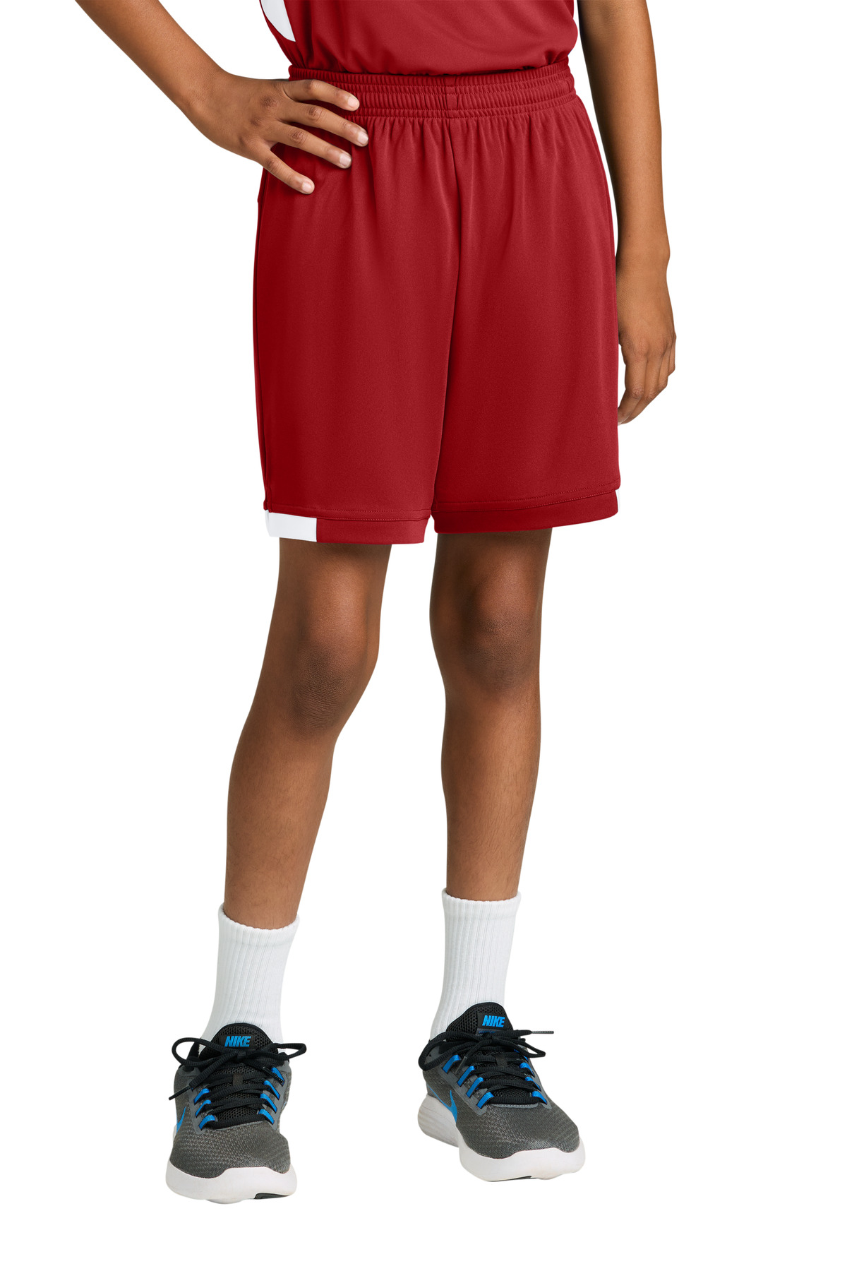 Sport-Tek ® Youth Club 5' Short YST4420 - Deep Red/ White