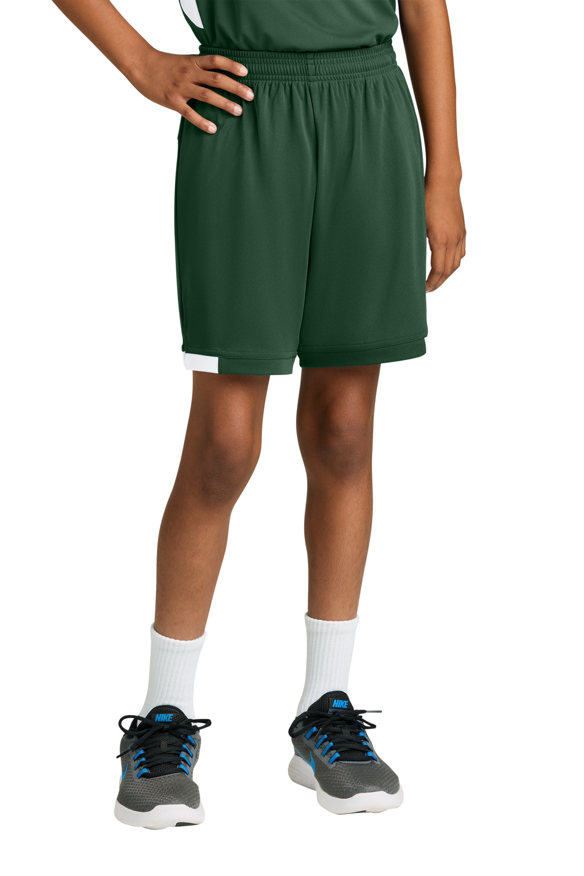 Sport-Tek ® Youth Club 5' Short YST4420 - Forest Green/ White
