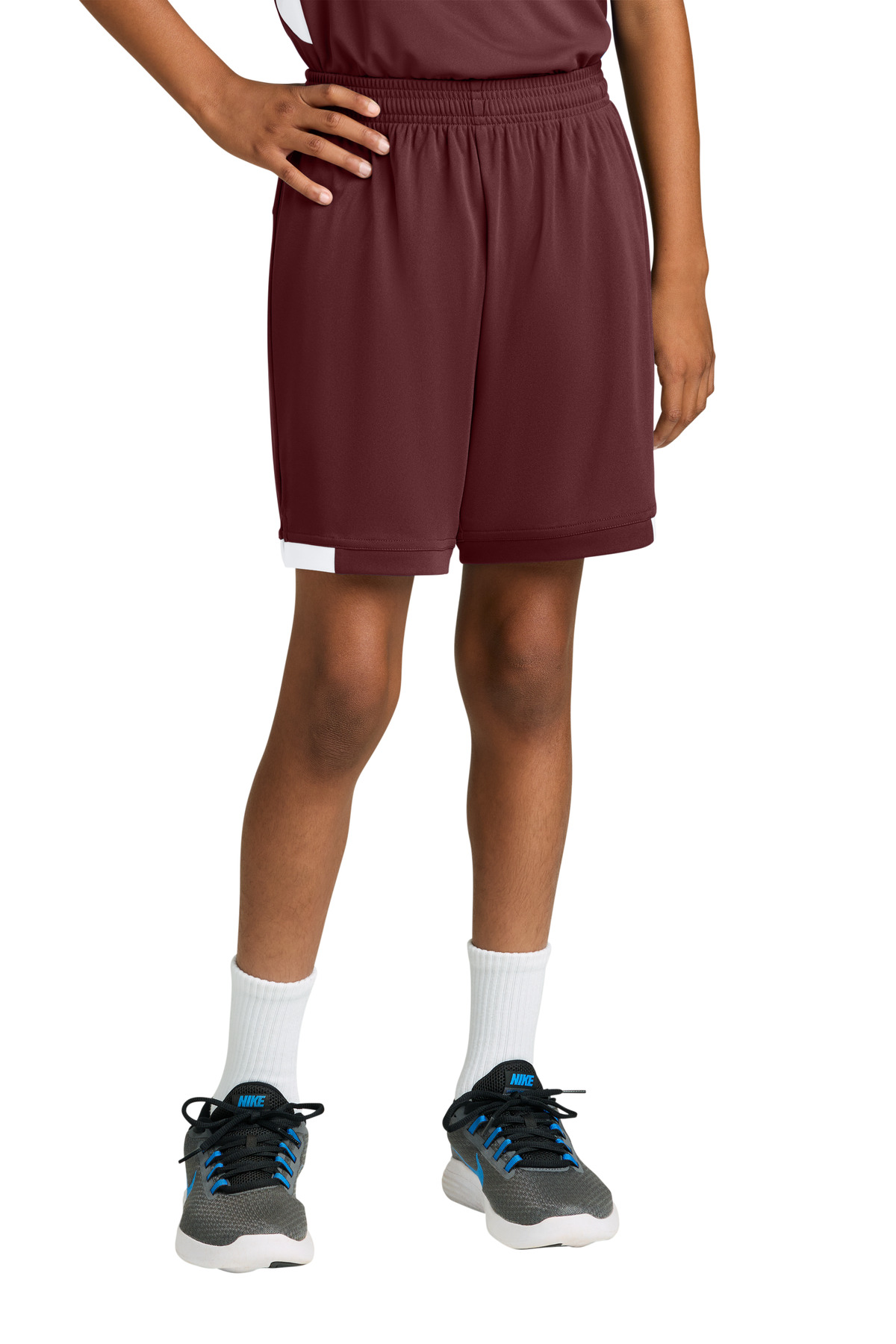Sport-Tek ® Youth Club 5' Short YST4420 - Maroon/ White