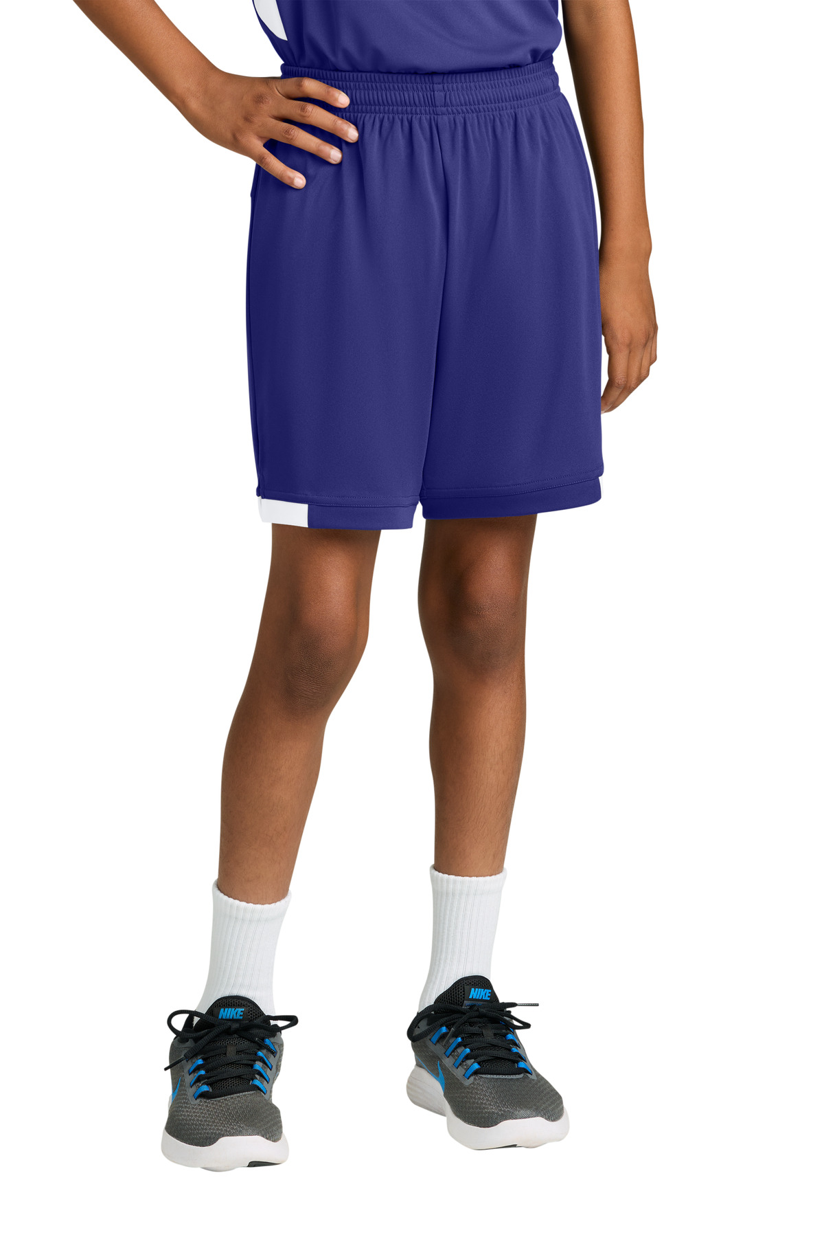 Sport-Tek ® Youth Club 5' Short YST4420 - Purple/ White