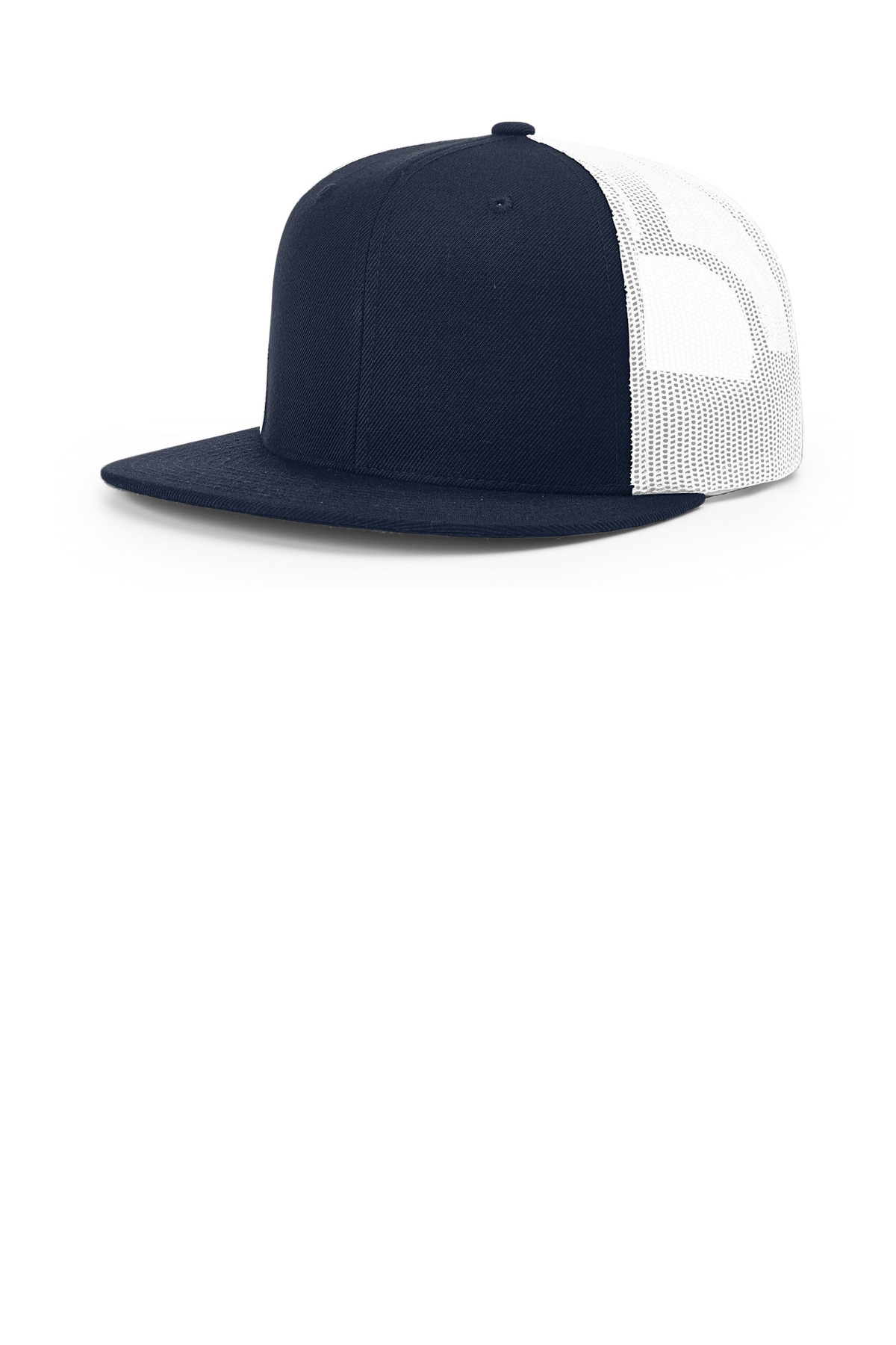 Acrylic-Wool Blend Flatbill Trucker - Navy/ White