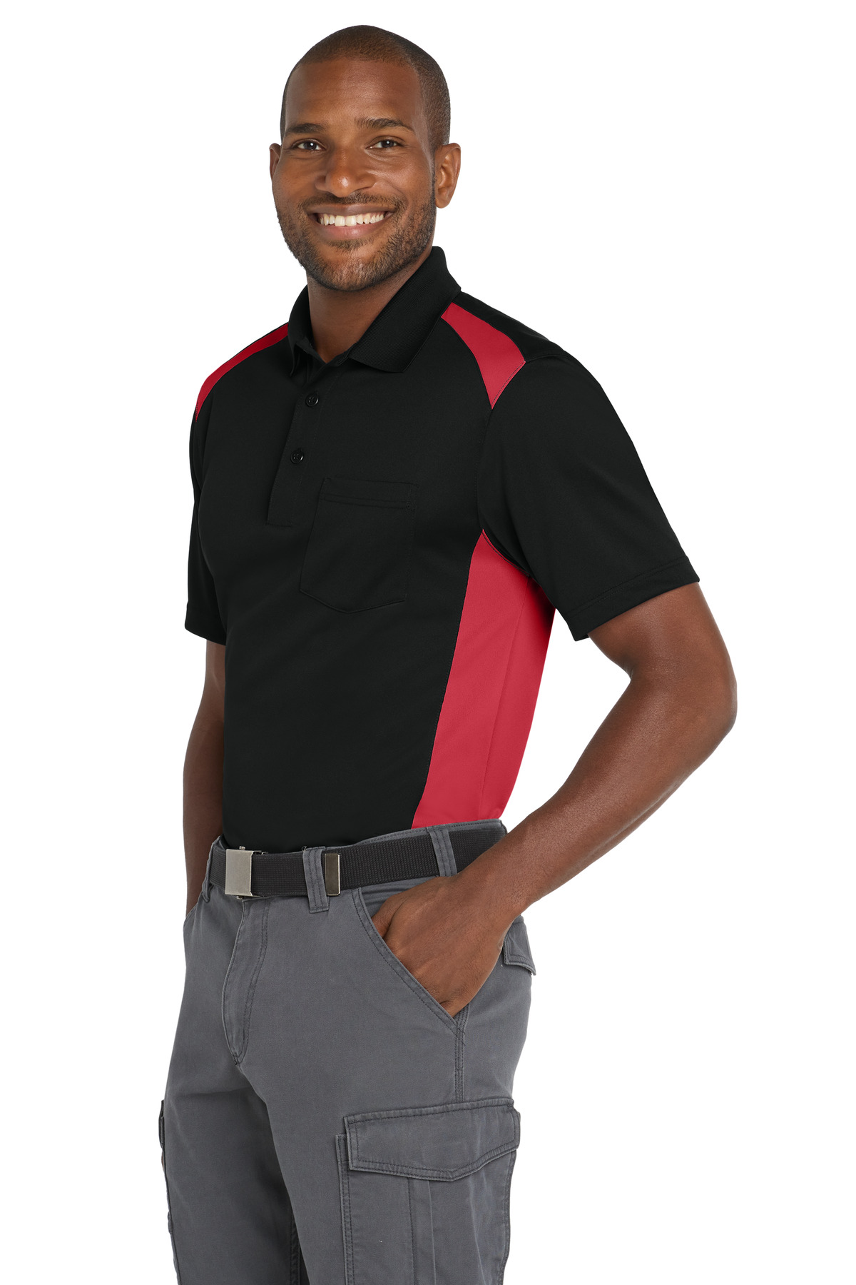 CornerStone Select Snag-Proof Two Way Colorblock Pocket Polo. CS416