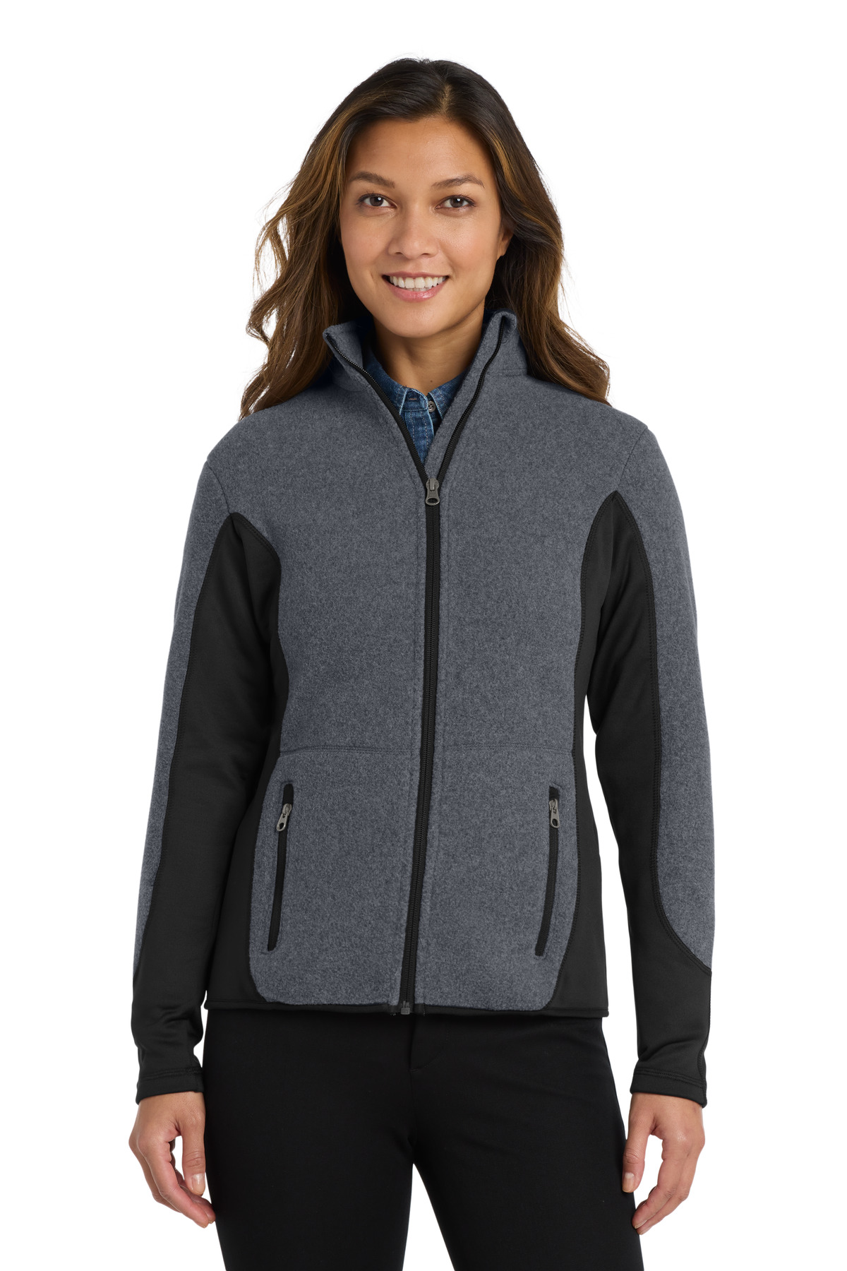 DISCONTINUED Port Authority Women's R-Tek Pro Fleece Full-Zip Jacket in Char Hthr/Blk