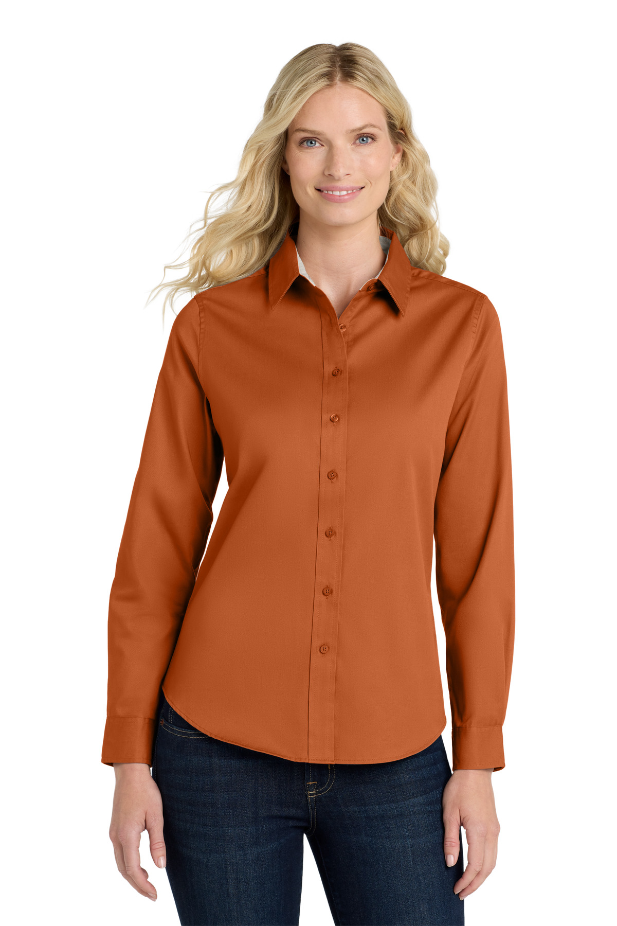 Port Authority L608 swatch in Texas Orange/ Light Stone
